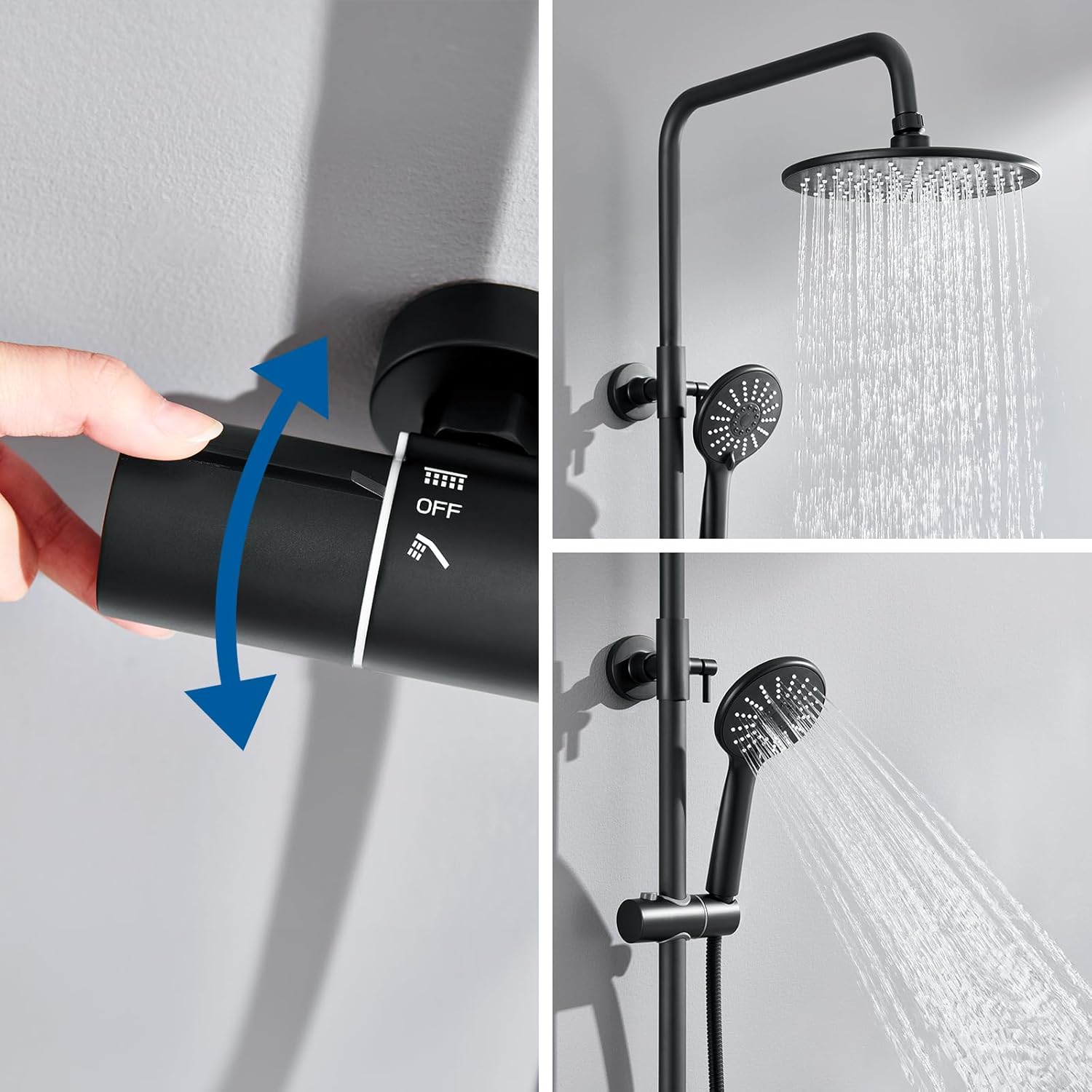 Colonna Doccia con Miscelatore Termostatico, Nero - immagine 3