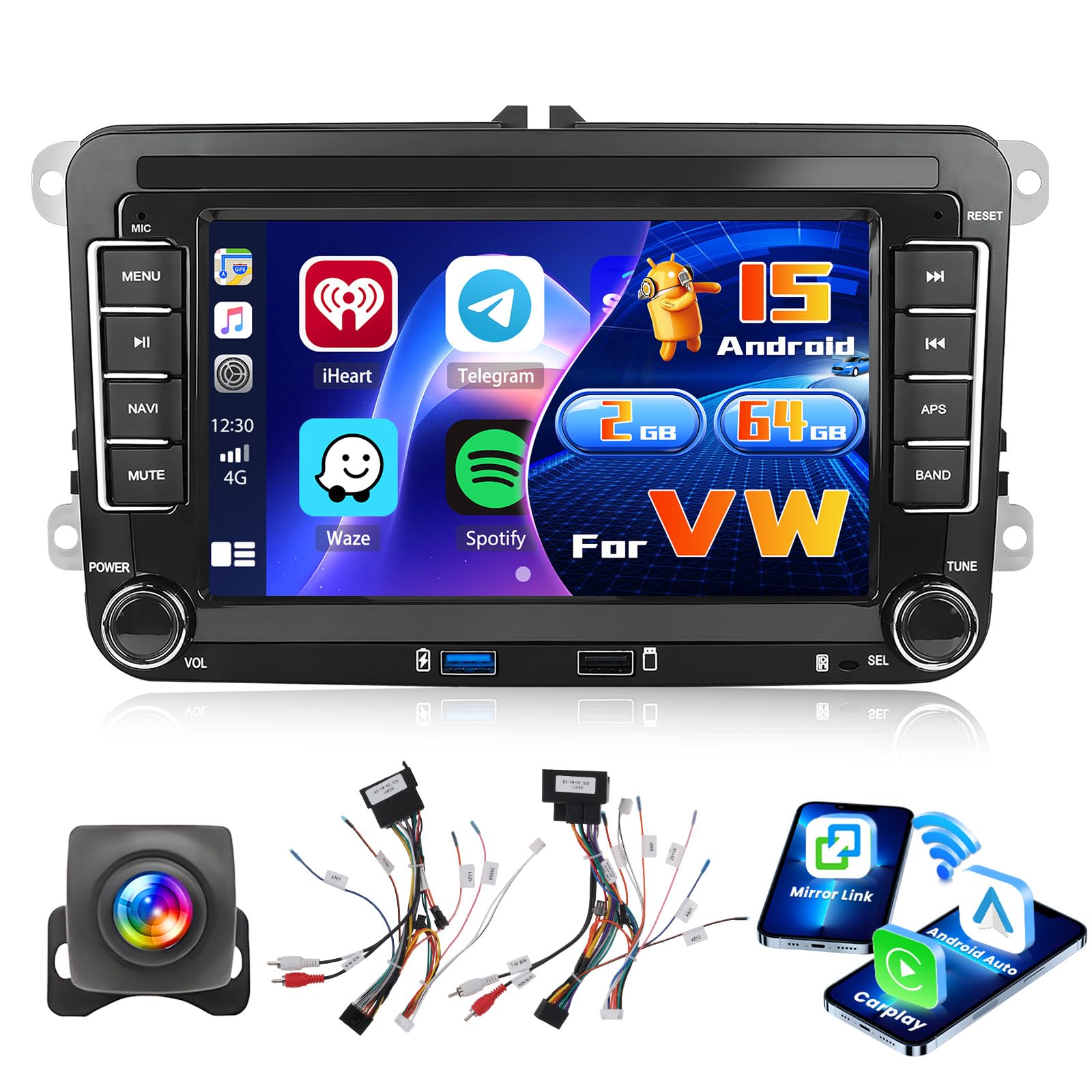 Inefala Radio Android 15 per VW Golf/Skoda/Polo 2+64G 7''