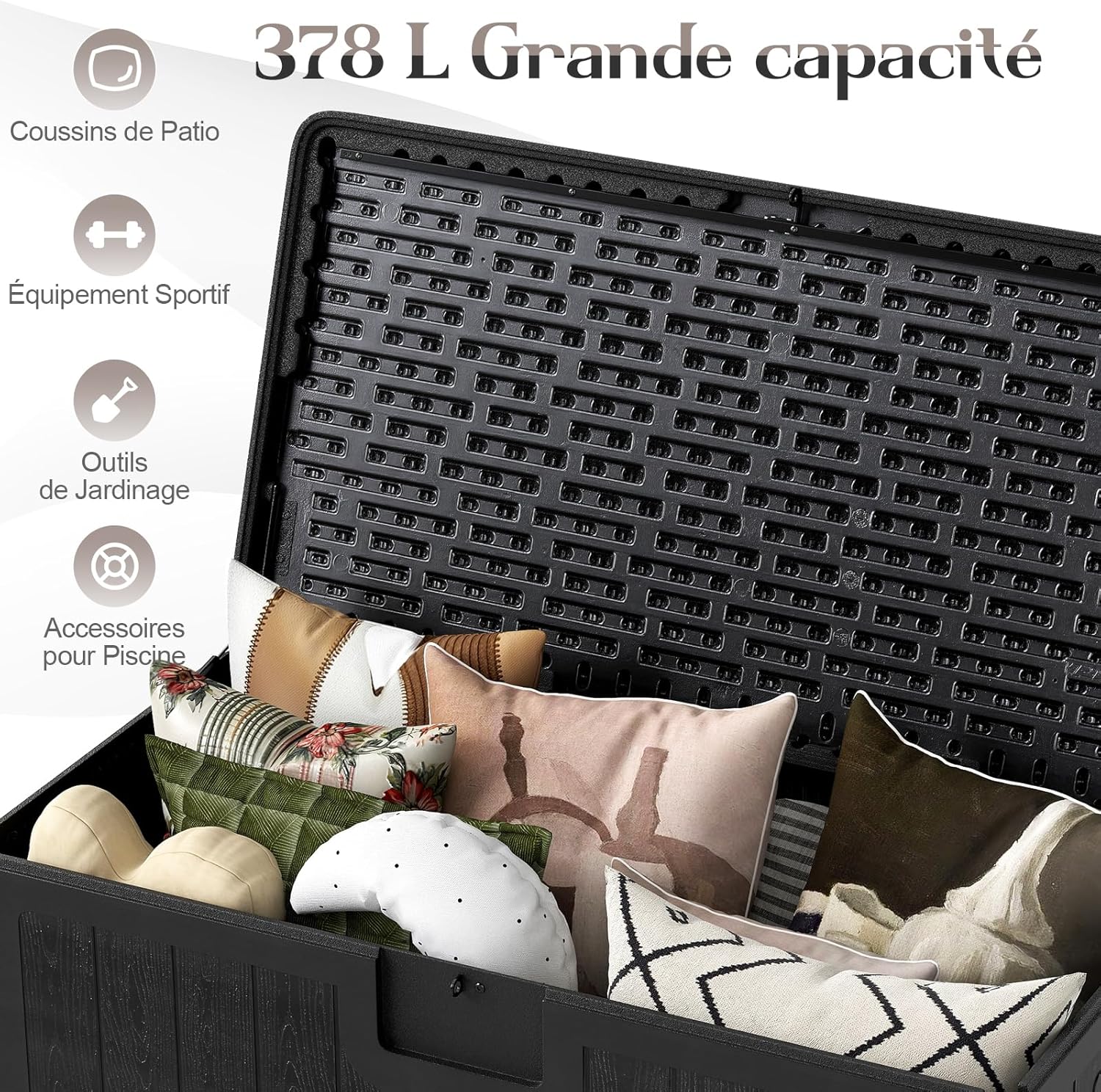 Goplus Baule da Giardino Esterno HDPE 378L, Nero - immagine 3