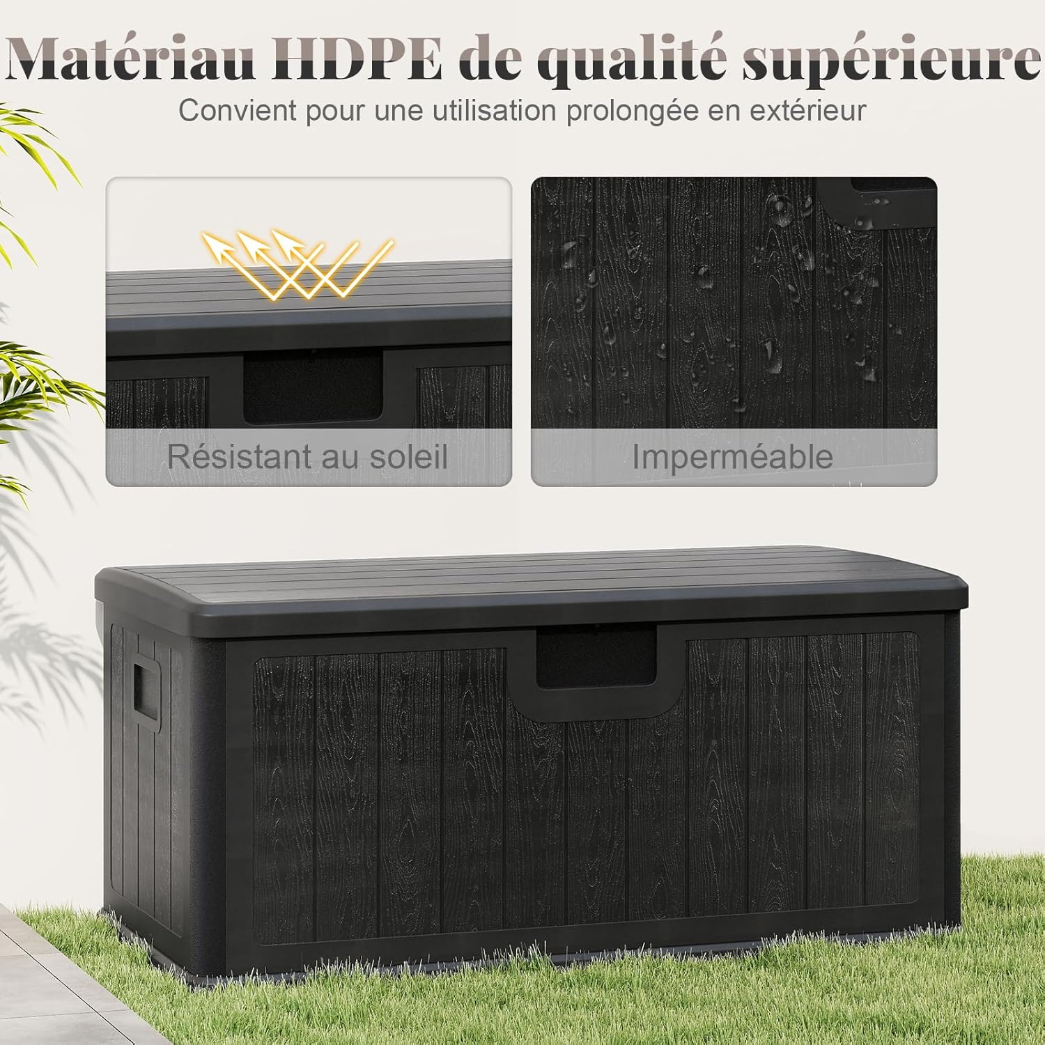 Goplus Baule da Giardino Esterno HDPE 378L, Nero - immagine 4