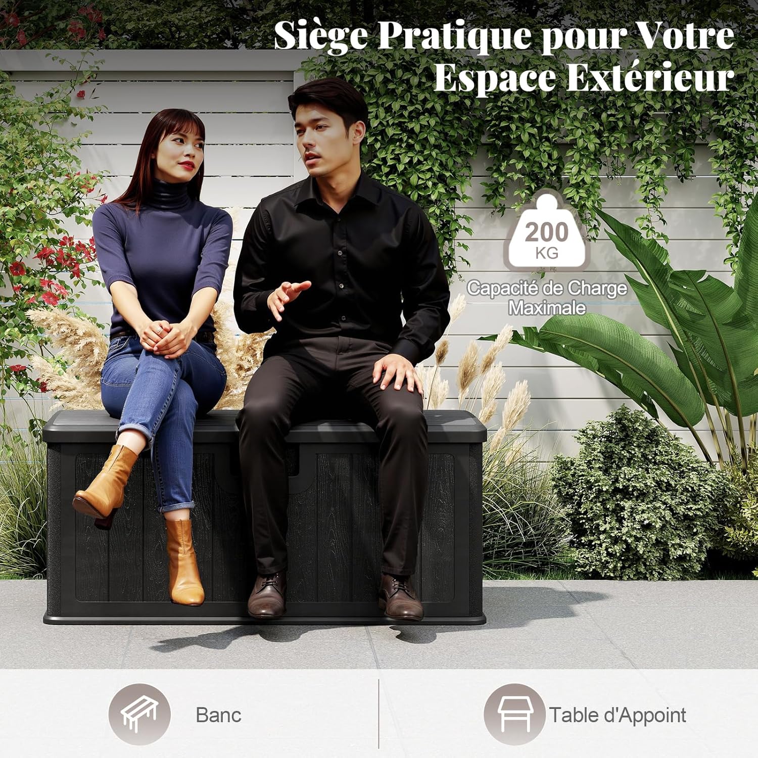 Goplus Baule da Giardino Esterno HDPE 378L, Nero - immagine 5