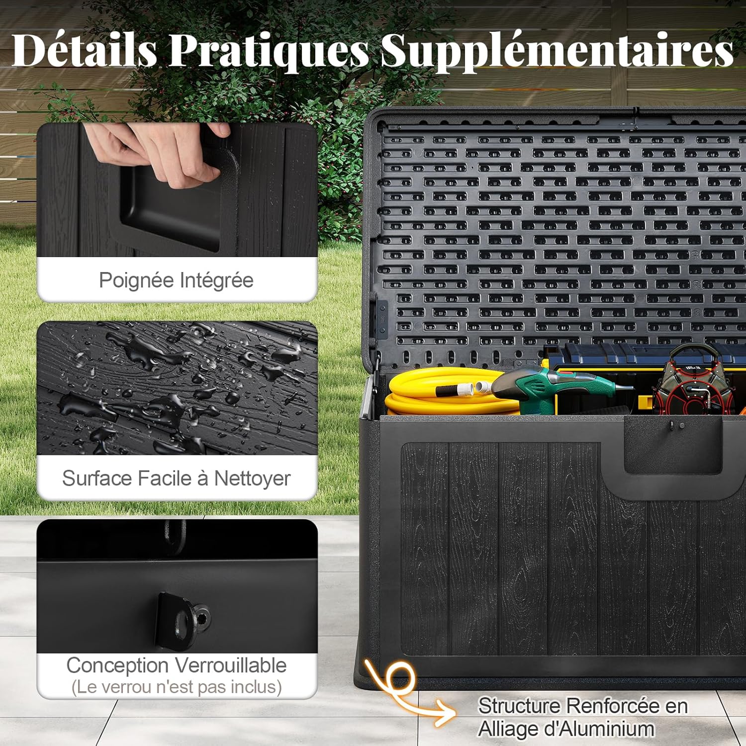 Goplus Baule da Giardino Esterno HDPE 378L, Nero - immagine 7