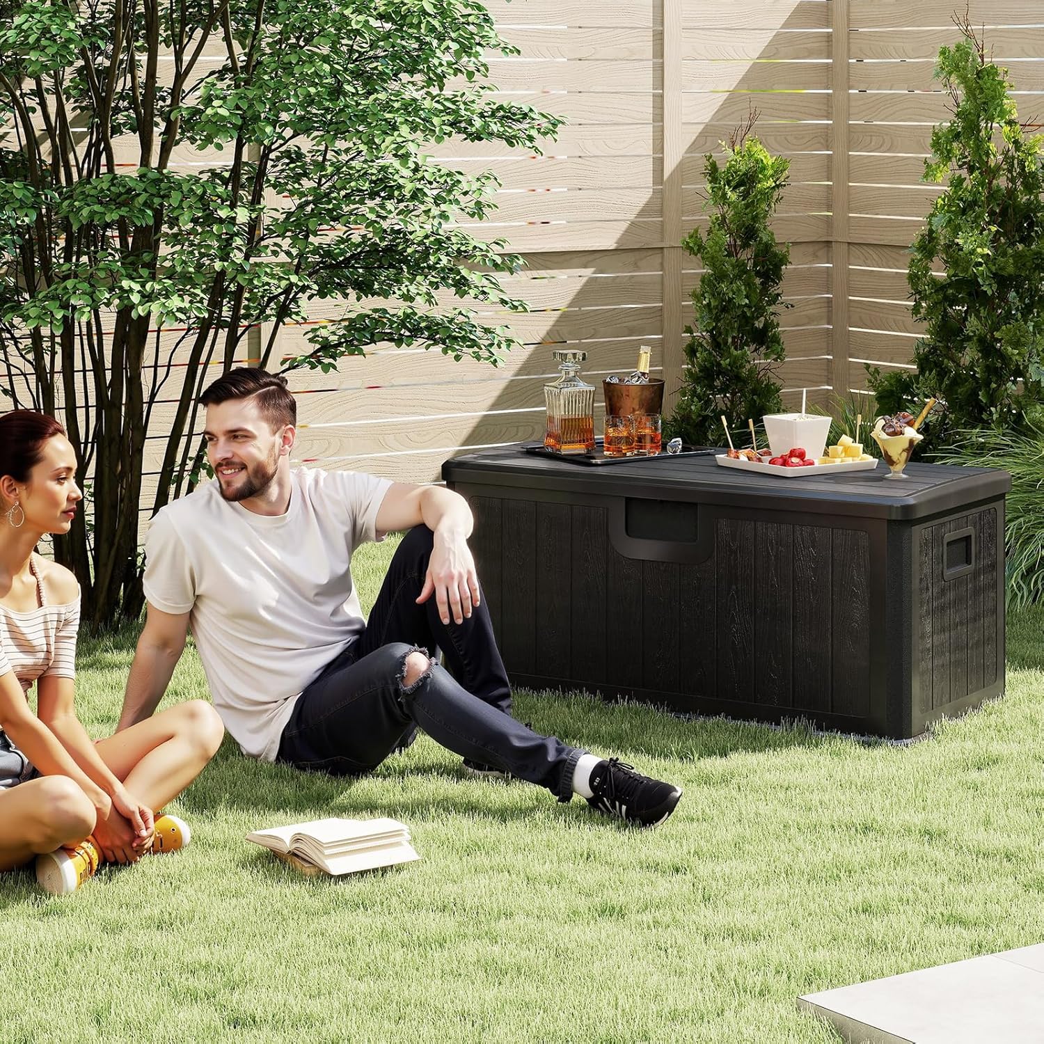 Goplus Baule da Giardino Esterno HDPE 378L, Nero - immagine 9