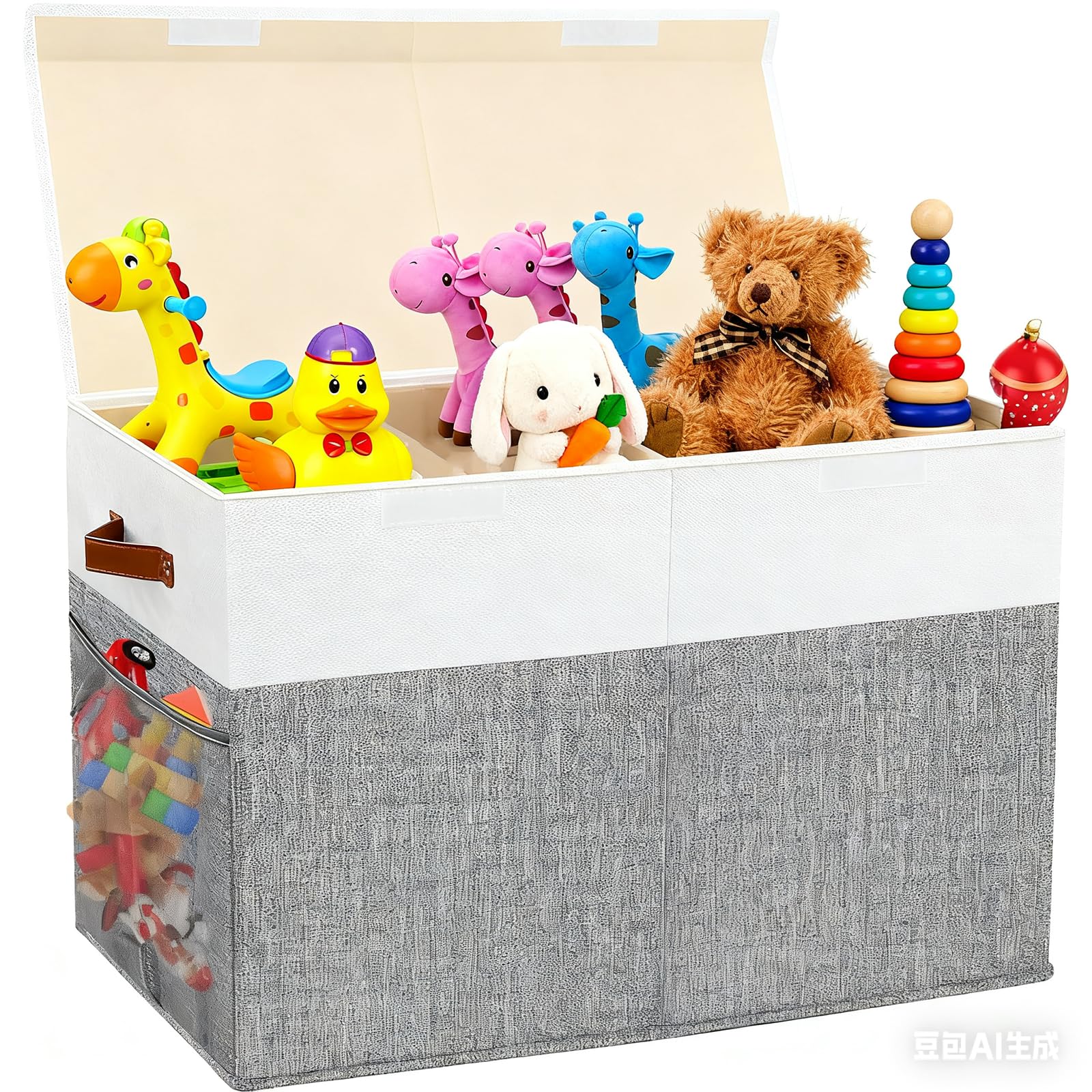 Cesta Giochi Bambini con Coperchio 62x32x40 cm, Grigio