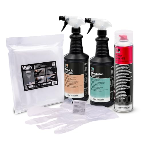 Kit pulizia completa climatizzatori, include cover protettiva Wally e aerosol 600mL pulizia unità interna, Bio Acid e Bio Alkaline 2L con tensioattivi bio pulizia unità esterna, guanti
