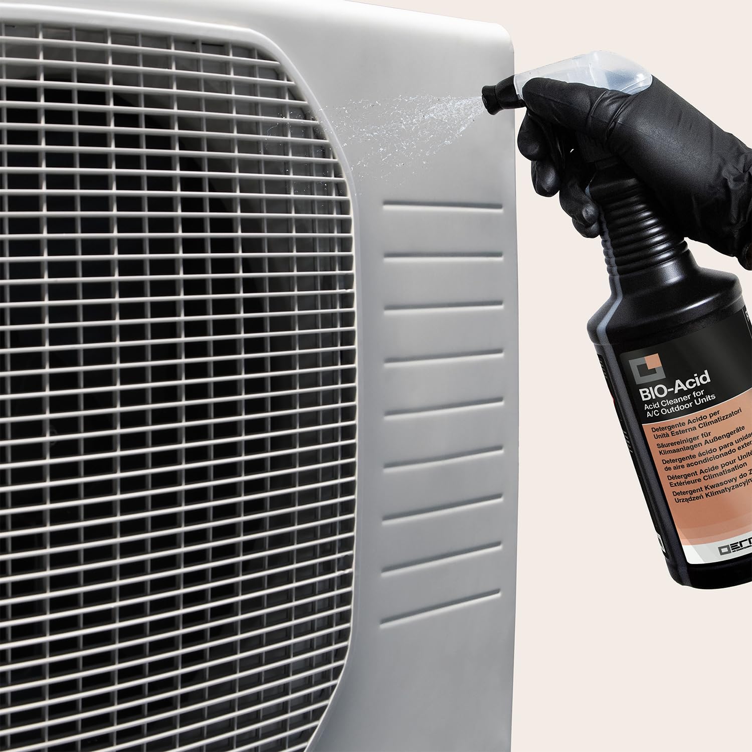 Kit pulizia completa climatizzatori, include cover protettiva Wally e aerosol 600mL pulizia unità interna, Bio Acid e Bio Alkaline 2L con tensioattivi bio pulizia unità esterna, guanti - immagine 2