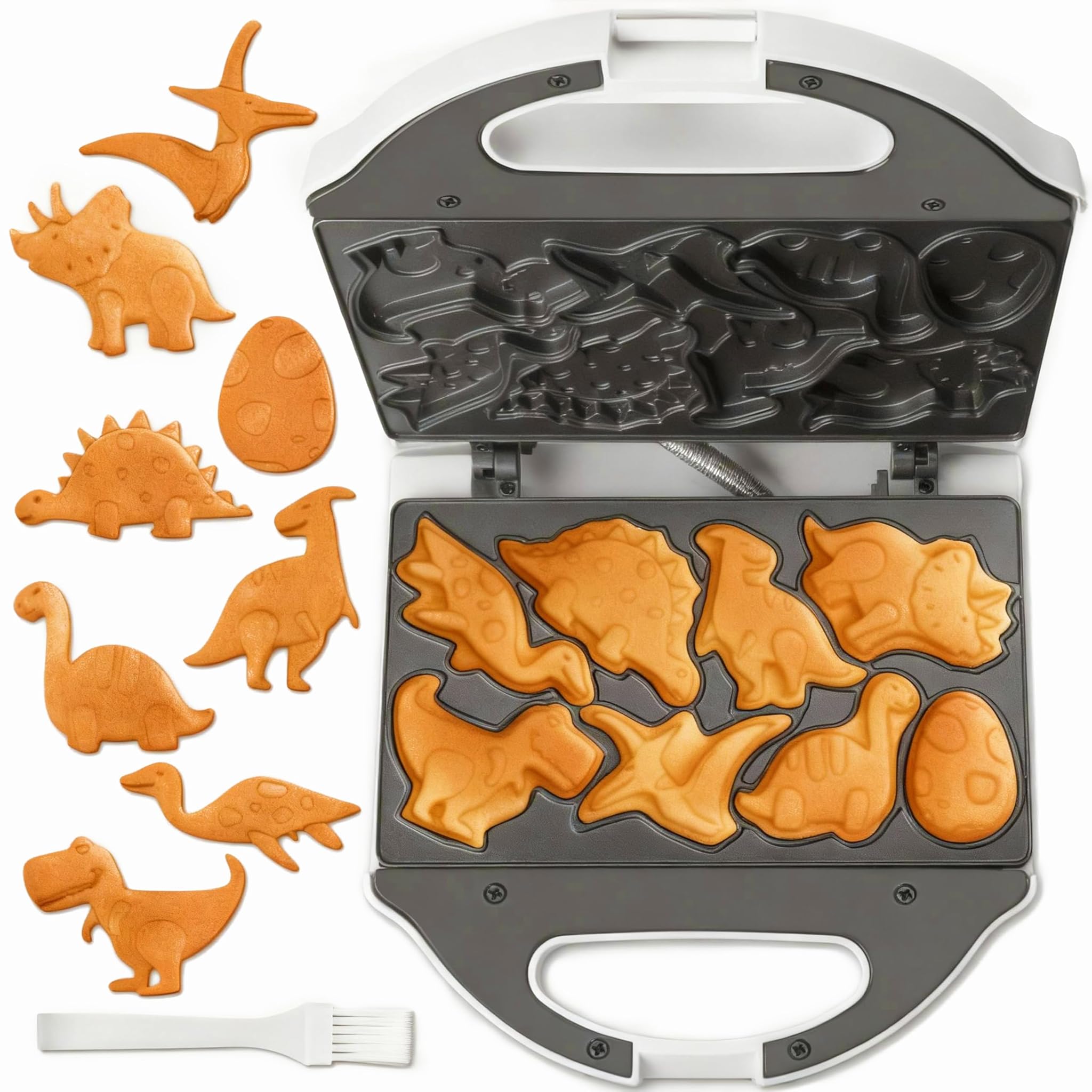 Mini Piastra Waffle con 8 Motivi Dinosauri, Bianco