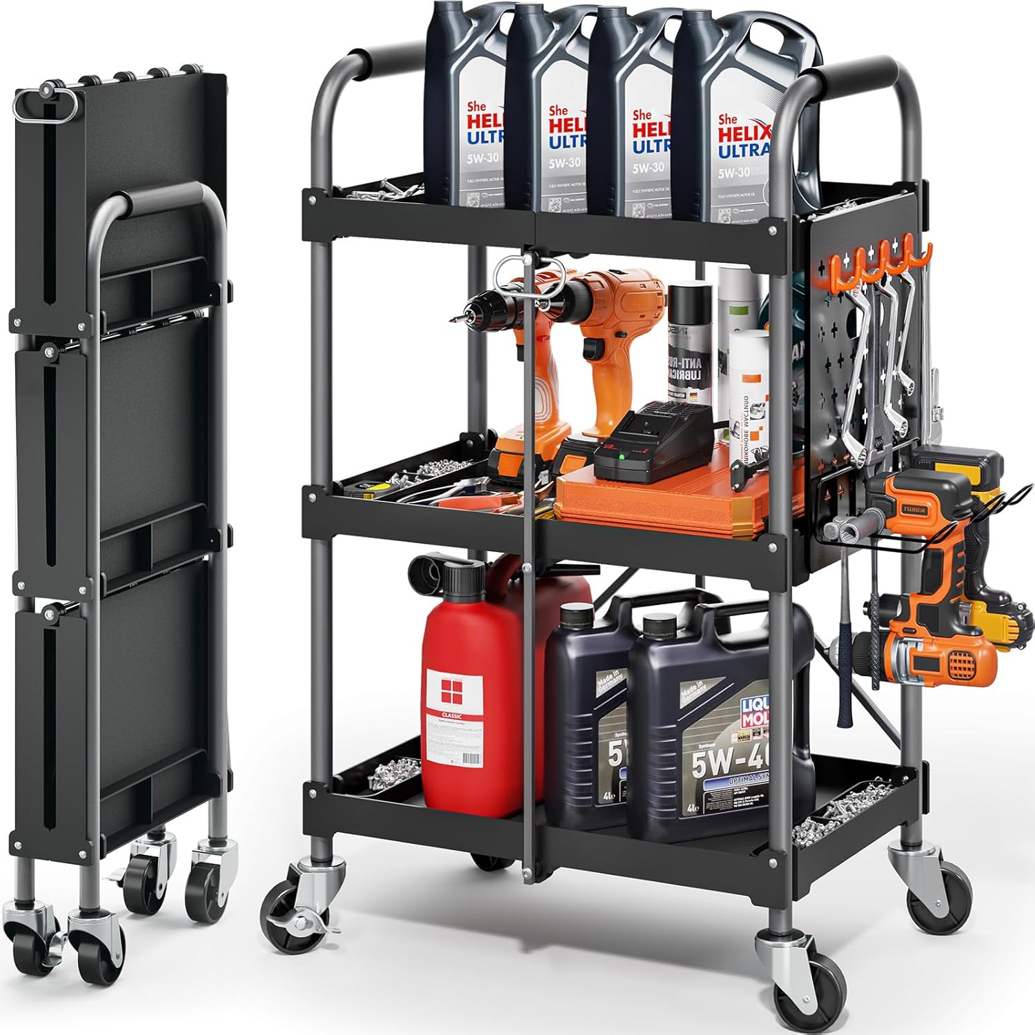 Kingrack Carrello di Servizio Pieghevole 3 Ripiani, Nero