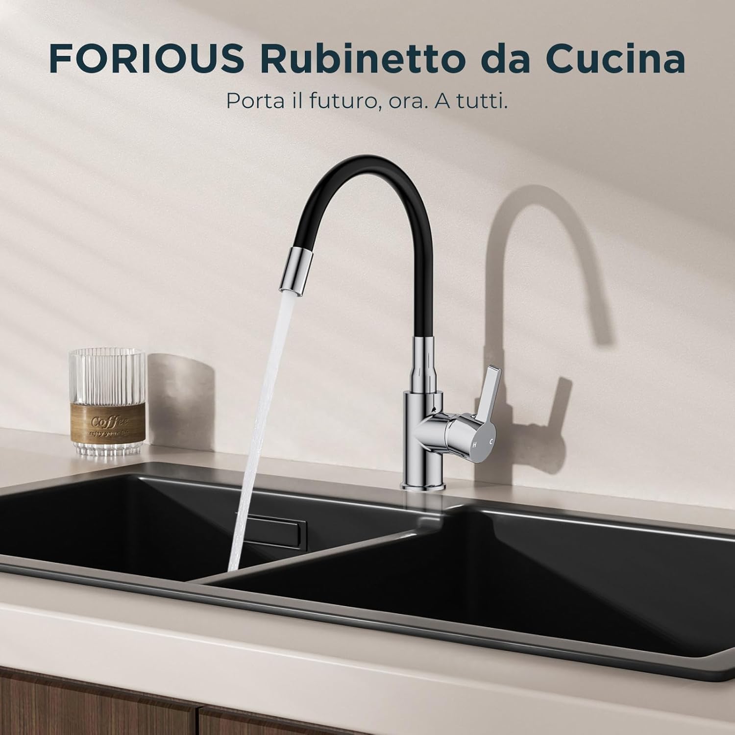 Forious Miscelatore Cucina Flessibile Acciaio Inox, Cromo - immagine 2