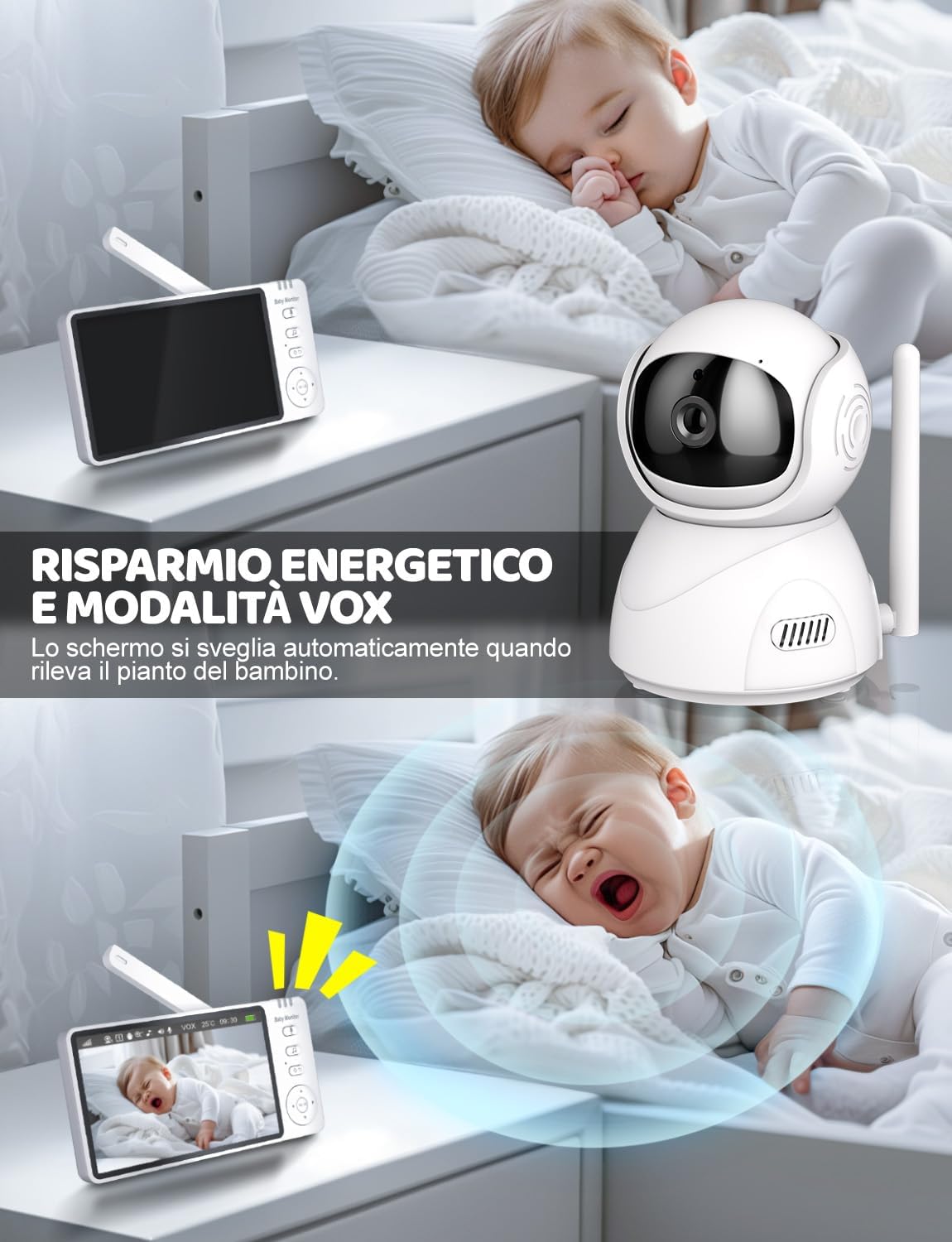 Burnnove Baby Monitor Video 5 Pollici 720P Senza Wi-Fi - immagine 3