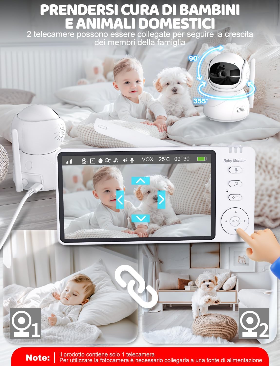 Burnnove Baby Monitor Video 5 Pollici 720P Senza Wi-Fi - immagine 5