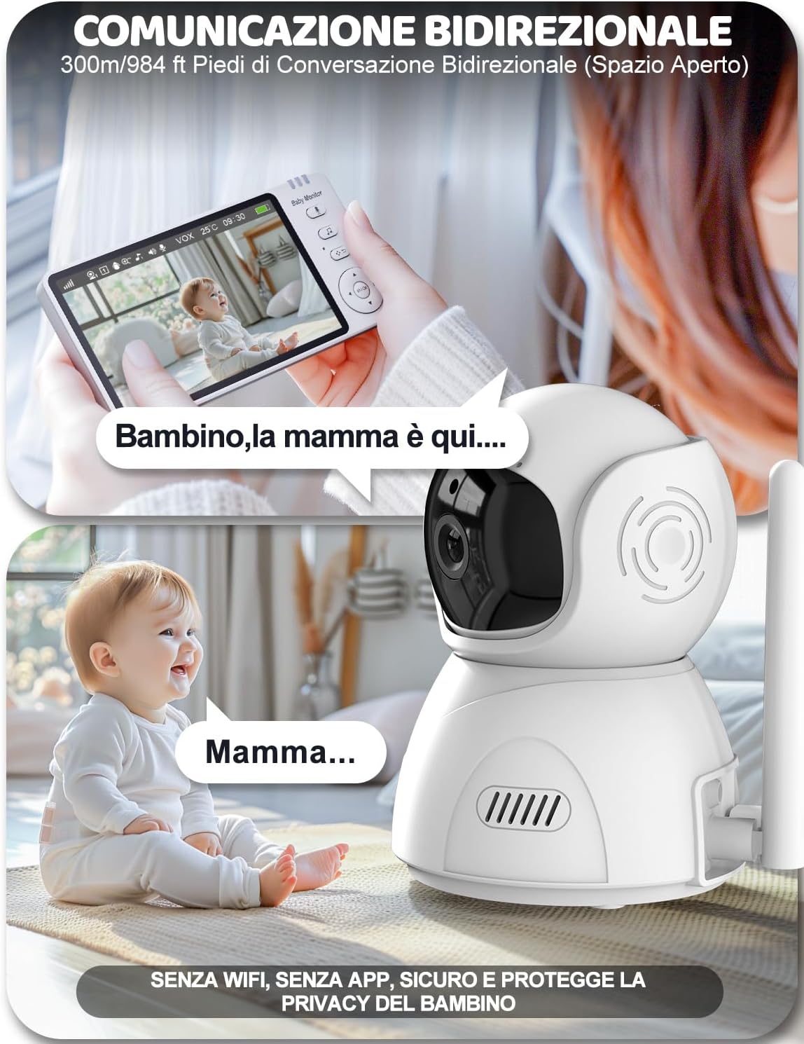 Burnnove Baby Monitor Video 5 Pollici 720P Senza Wi-Fi - immagine 7