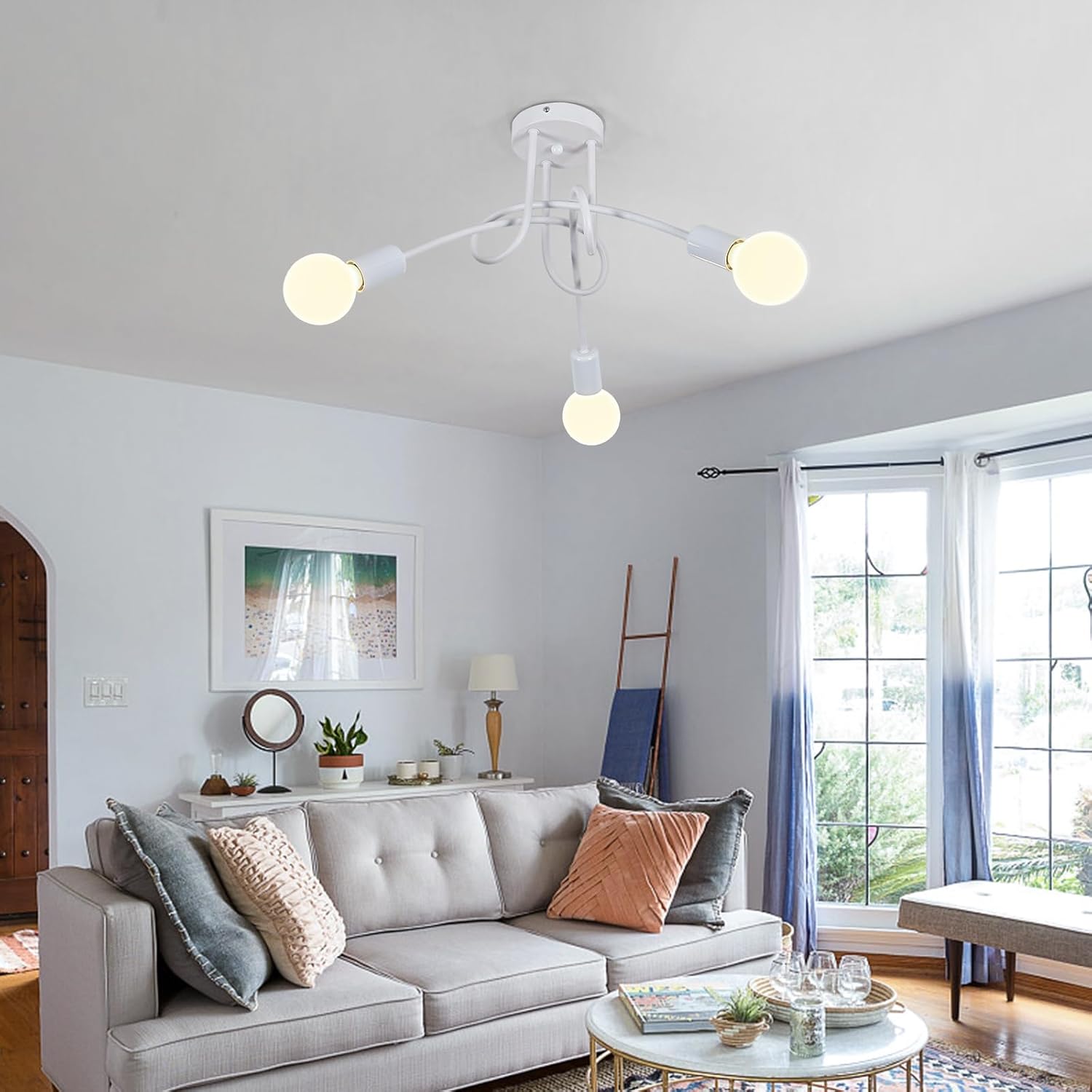 Riserva Lampadario Retrò Industriale 3 Luci E27, Bianco - immagine 2