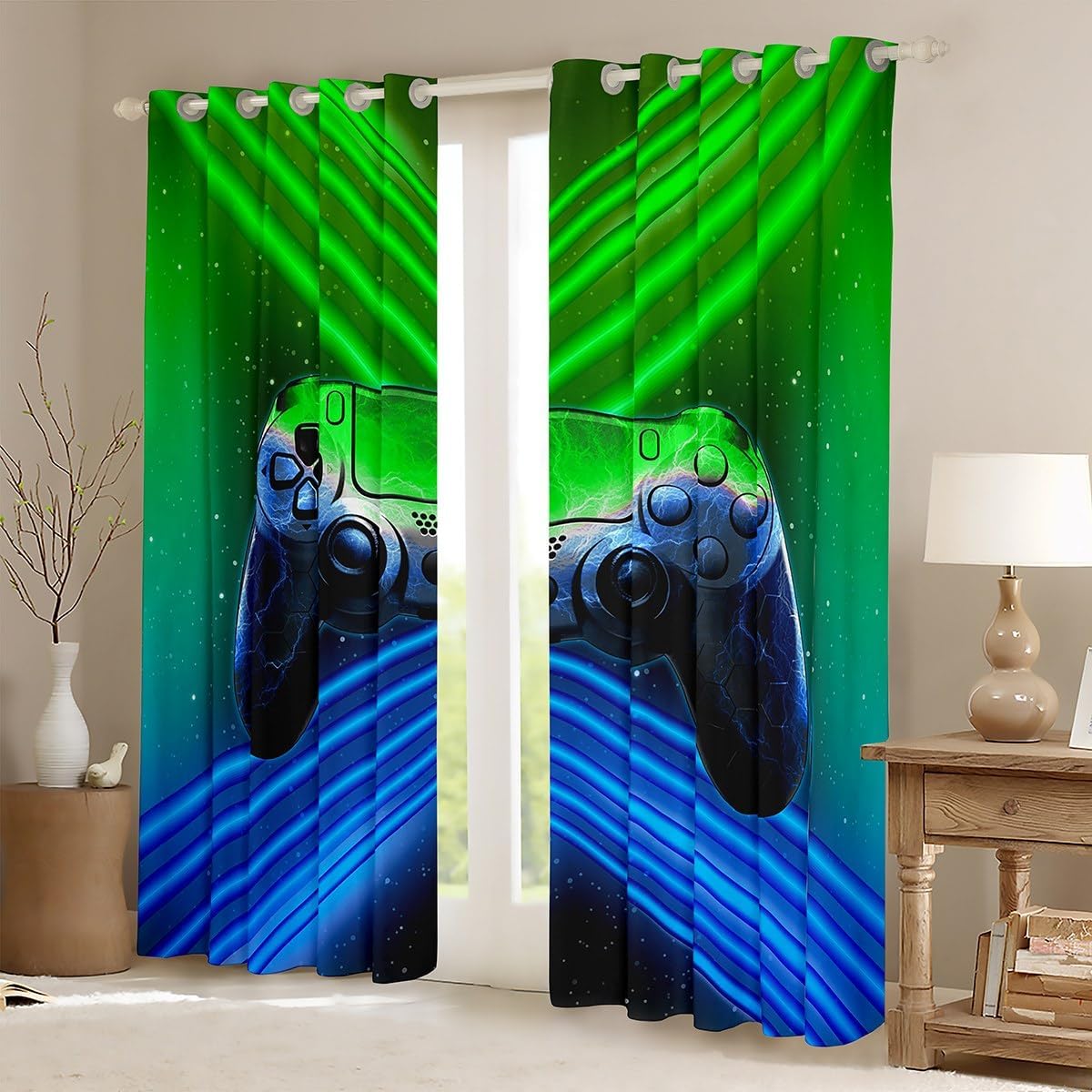 Tende Moderne per Bambini - Gamepad Verdi e Blu - immagine 2