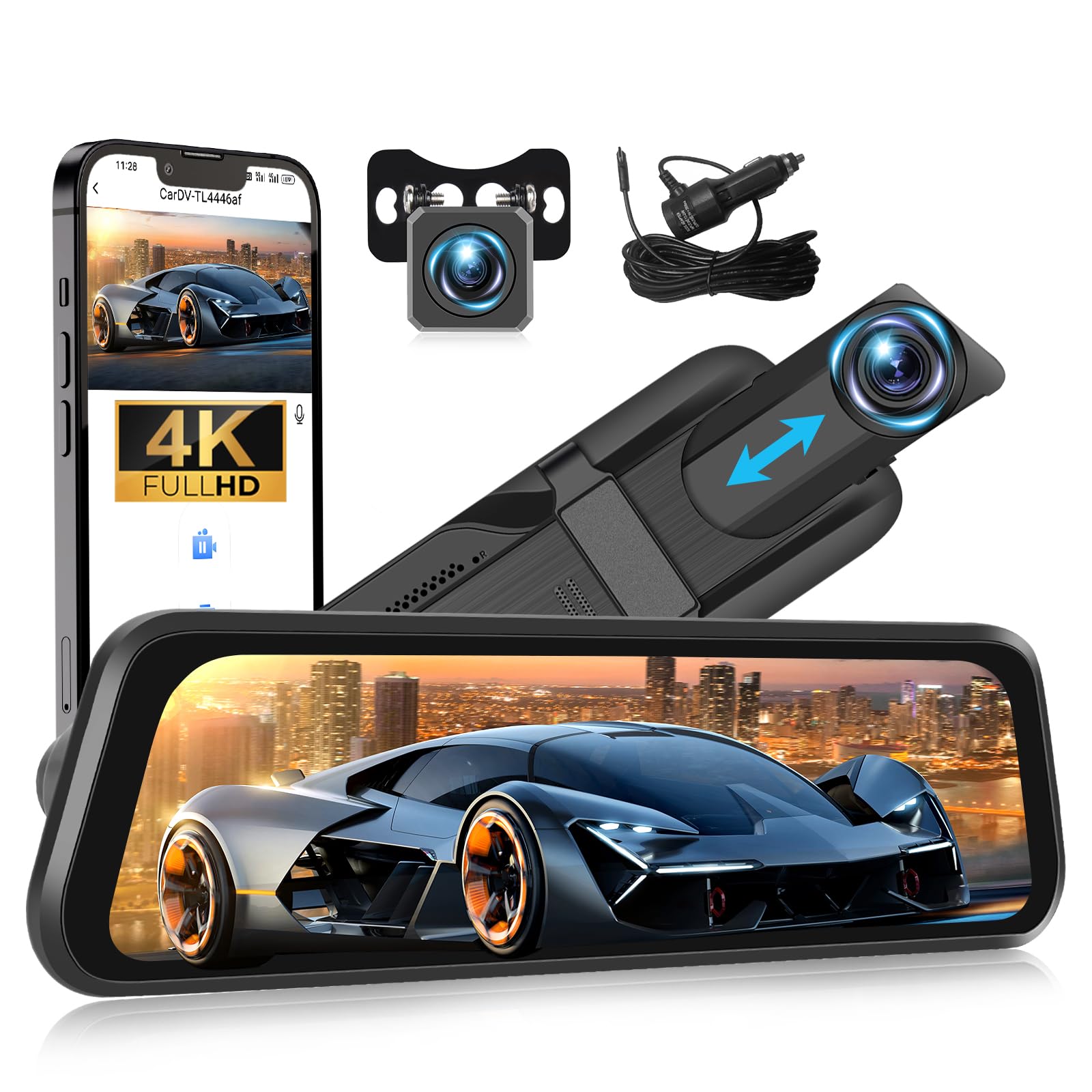 Oiliehu Mirror Dashcam 4K HD 9.66 Pollici Touchscreen