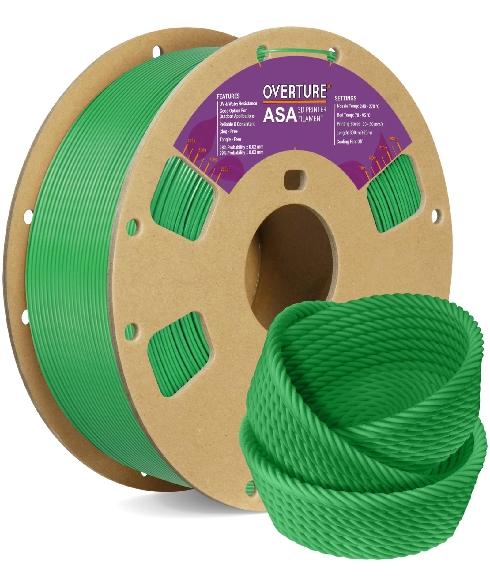 Overture ASA Filamento Premium 1.75mm, Green