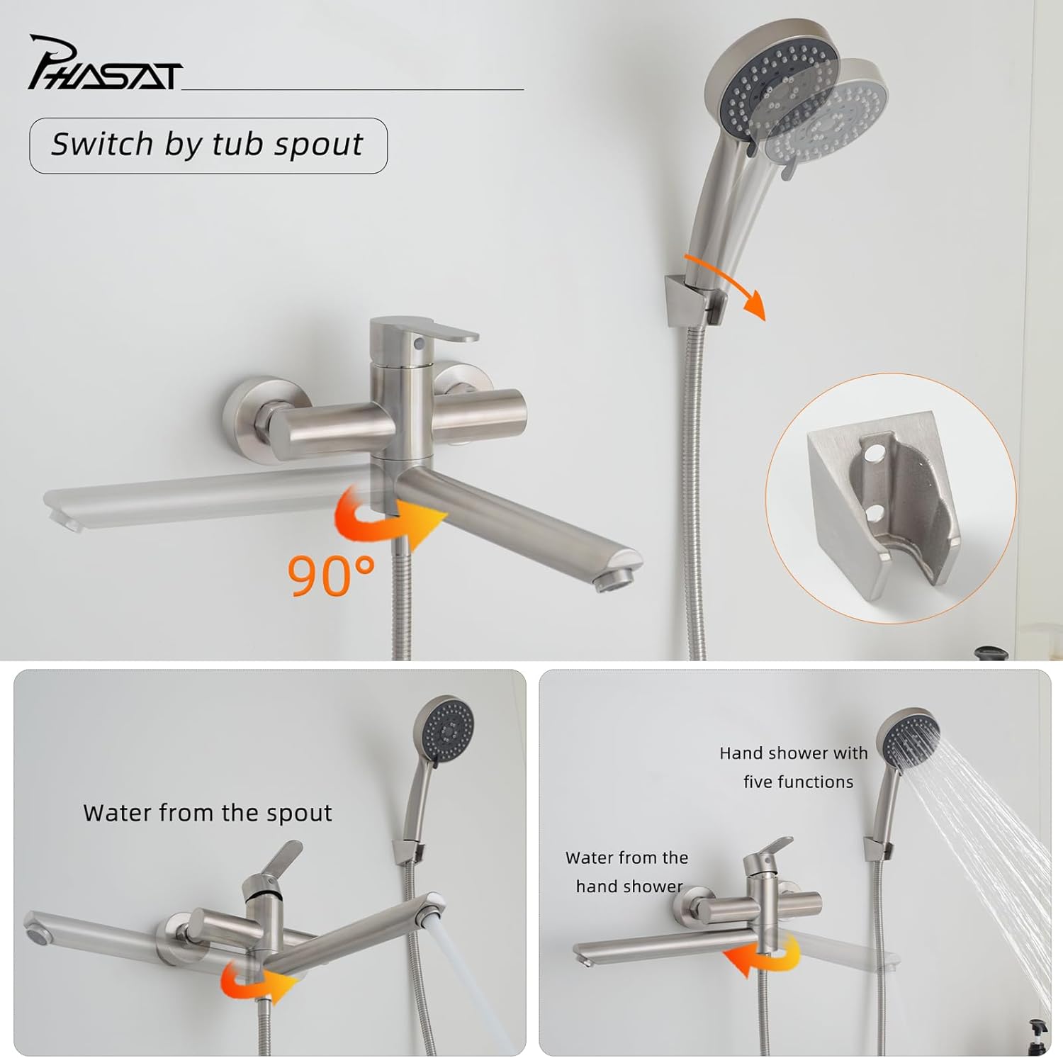 Phasat Rubinetto a Parete per Vasca con Doccetta - immagine 4