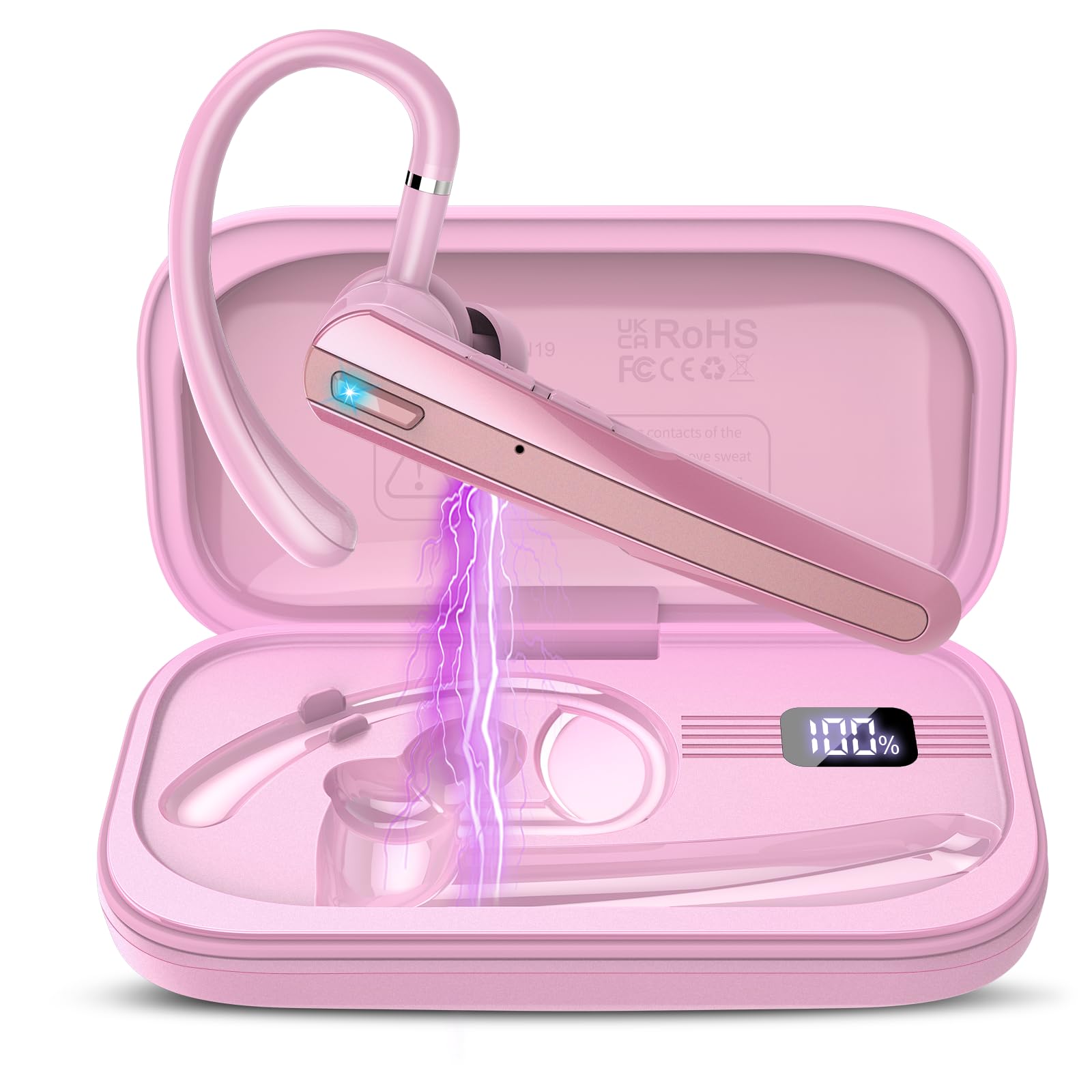 Atheewon Auricolare Bluetooth, Cuffie Bluetooth Singolo, Rosa