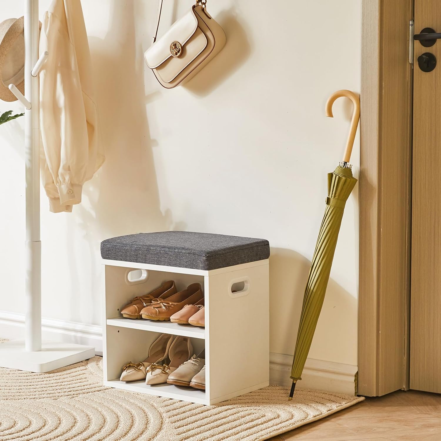 Ymyny Panca Scarpiera con Cuscino a 2 Livelli, Bianco - immagine 2