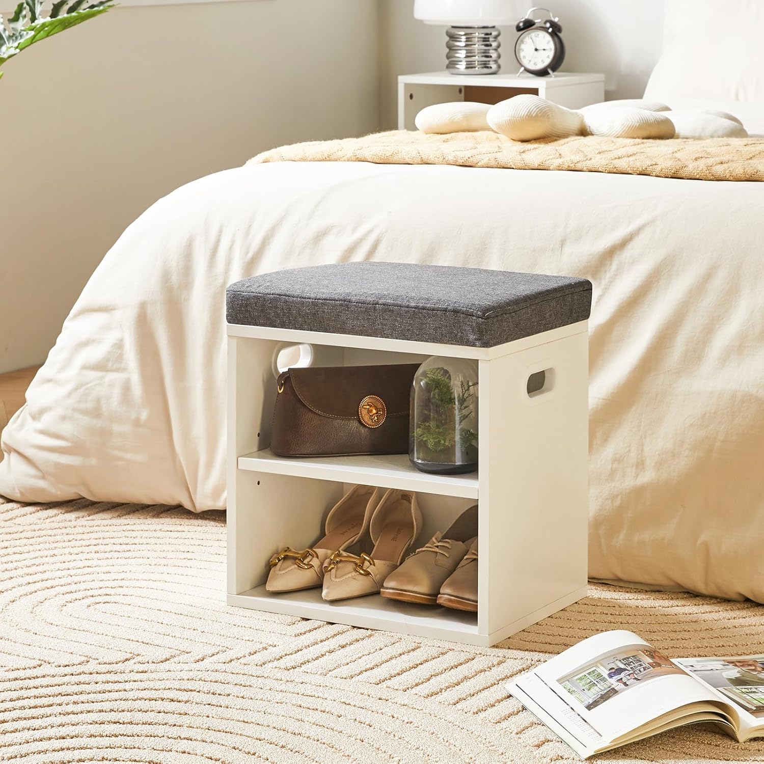 Ymyny Panca Scarpiera con Cuscino a 2 Livelli, Bianco - immagine 3