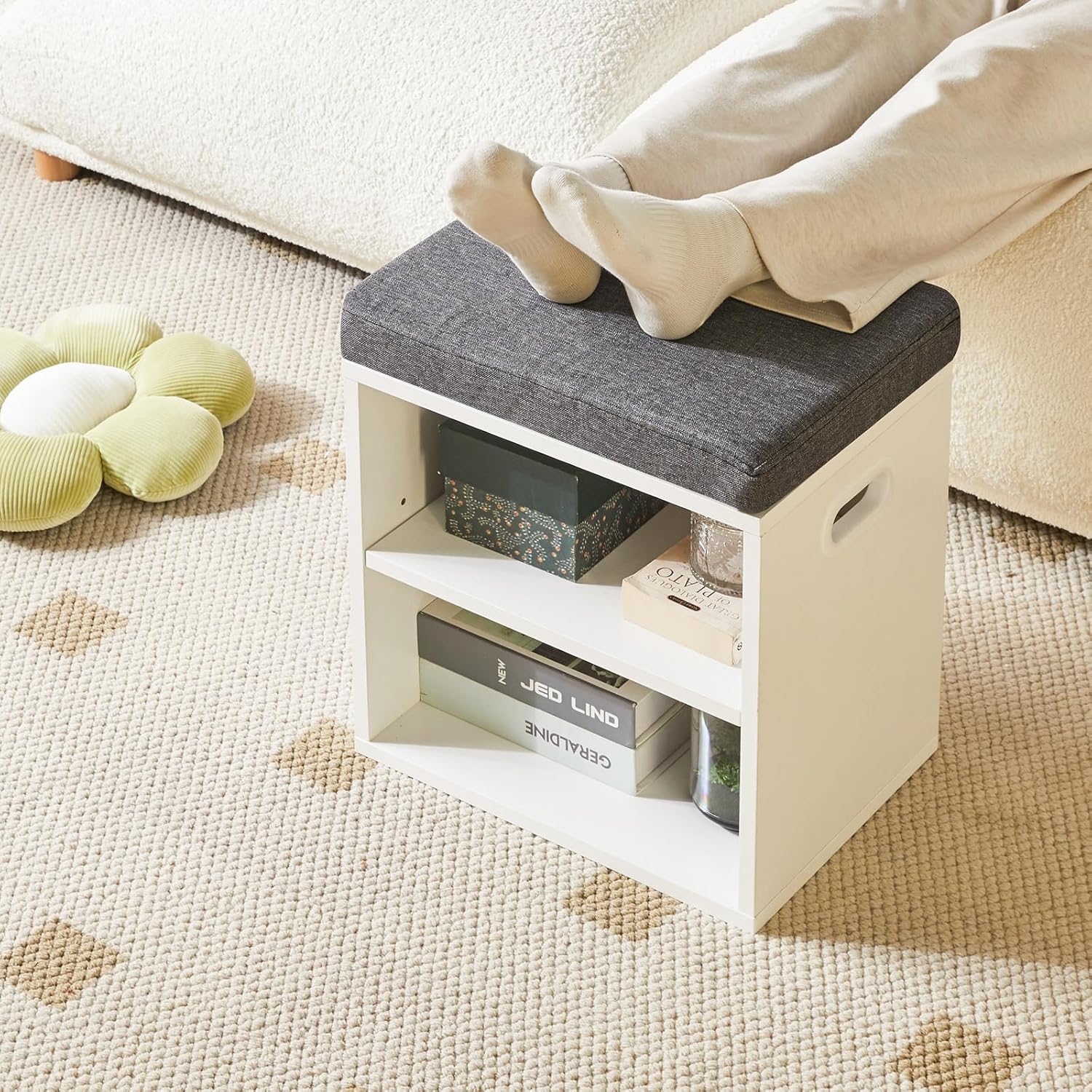 Ymyny Panca Scarpiera con Cuscino a 2 Livelli, Bianco - immagine 5