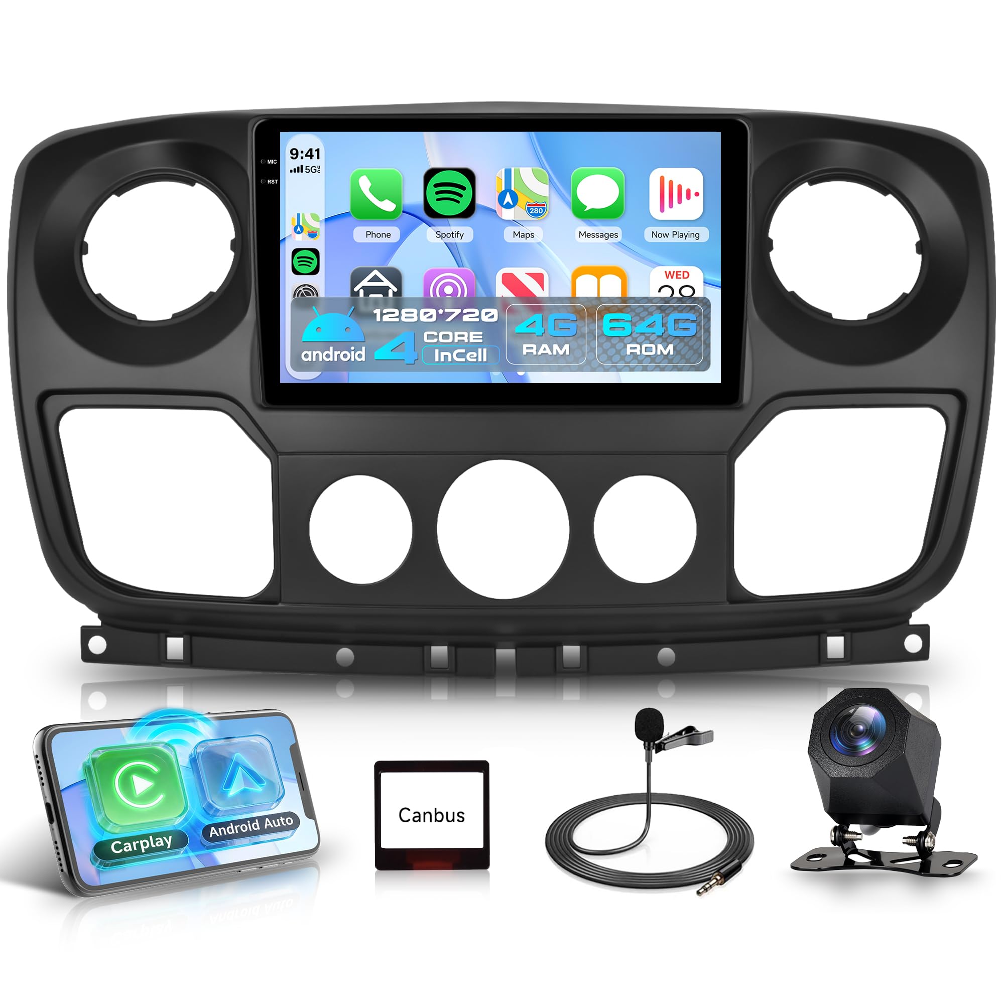 4G+64G Android Autoradio per Renault Master Nissan NV400 Opel Movano Wireless Carplay Android Auto 10.1 Pollici Incell Touchscreen Radio con GPS Navi WiFi Bluetooth FM/RDS/EQ/SWC Telecamera Posteriore