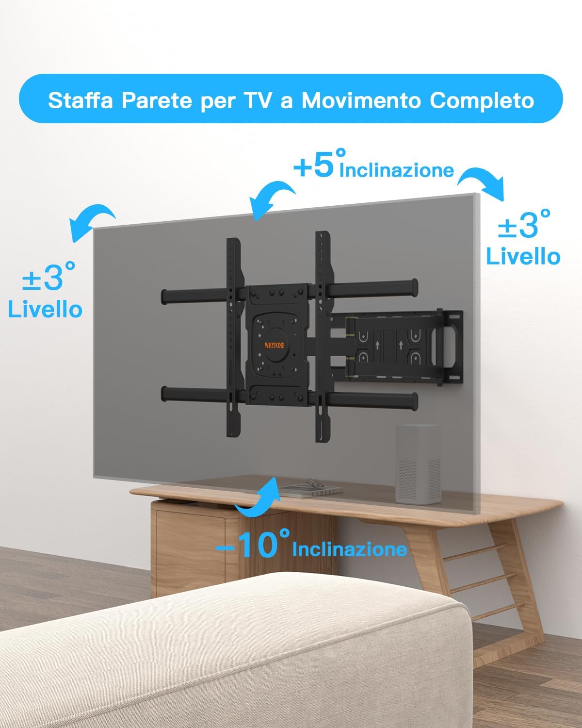 Whyfone Supporto TV da Parete Girevole Inclinabile Estensibile - immagine 4