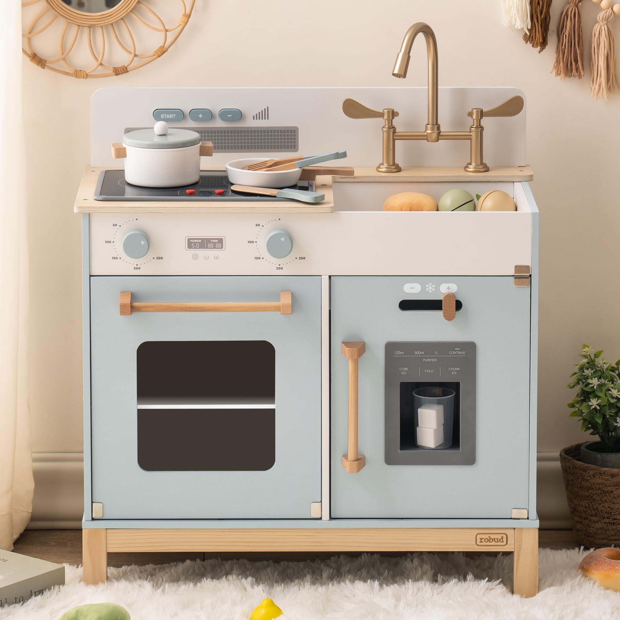 Robud Cucina Giocattolo Legno per Bambini con Suono e Luce