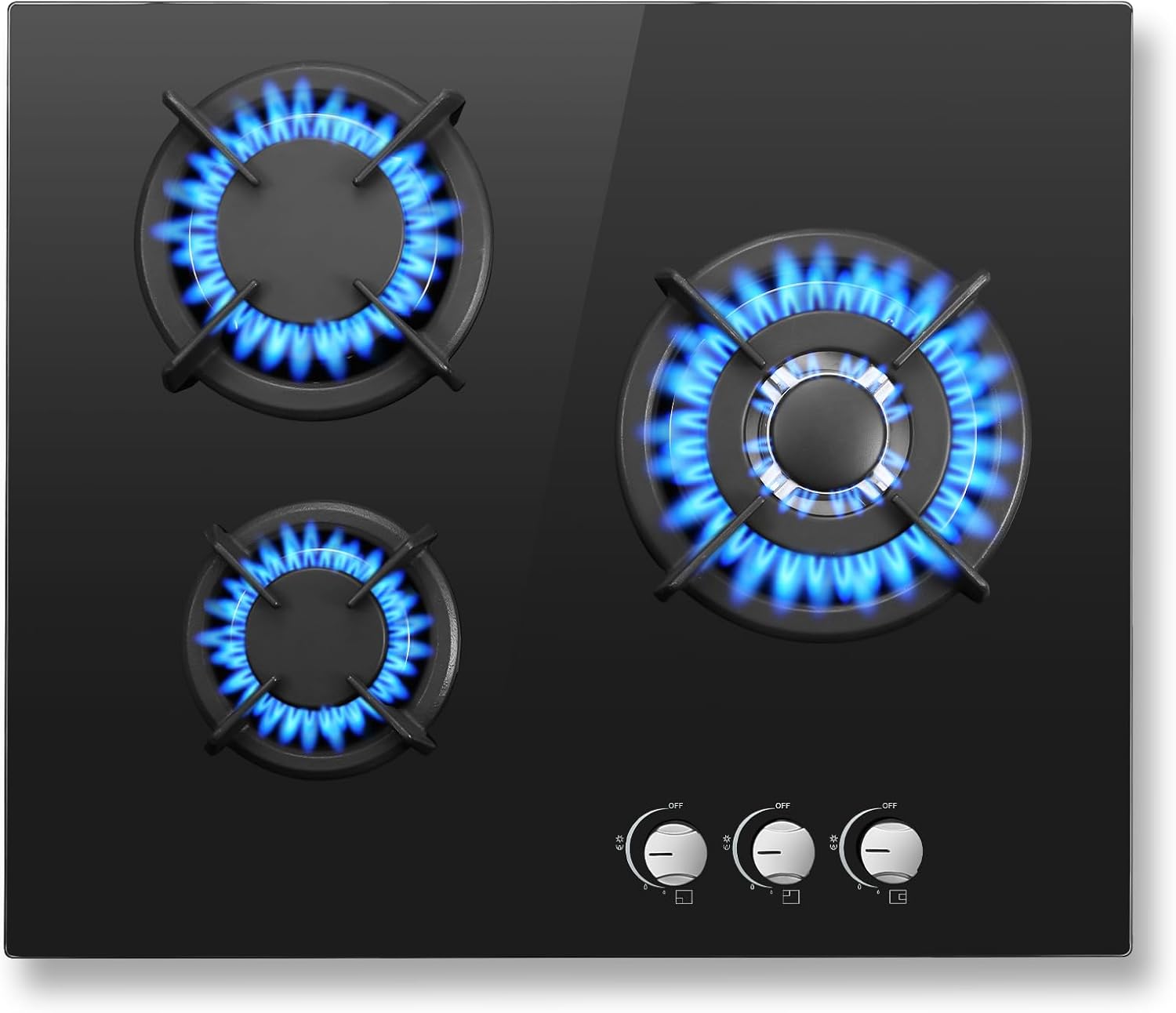 Sndoas Piano Cottura Gas 3 Fuochi Vetro 6180W, Nero - immagine 1