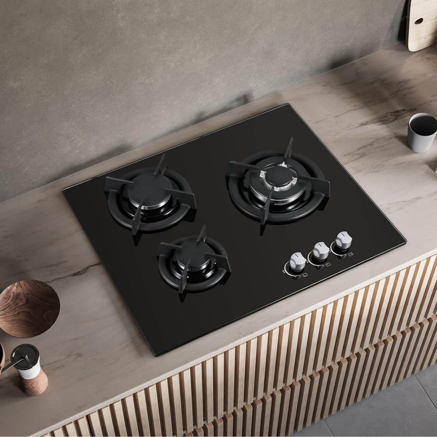 Sndoas Piano Cottura Gas 3 Fuochi Vetro 6180W, Nero - immagine 2