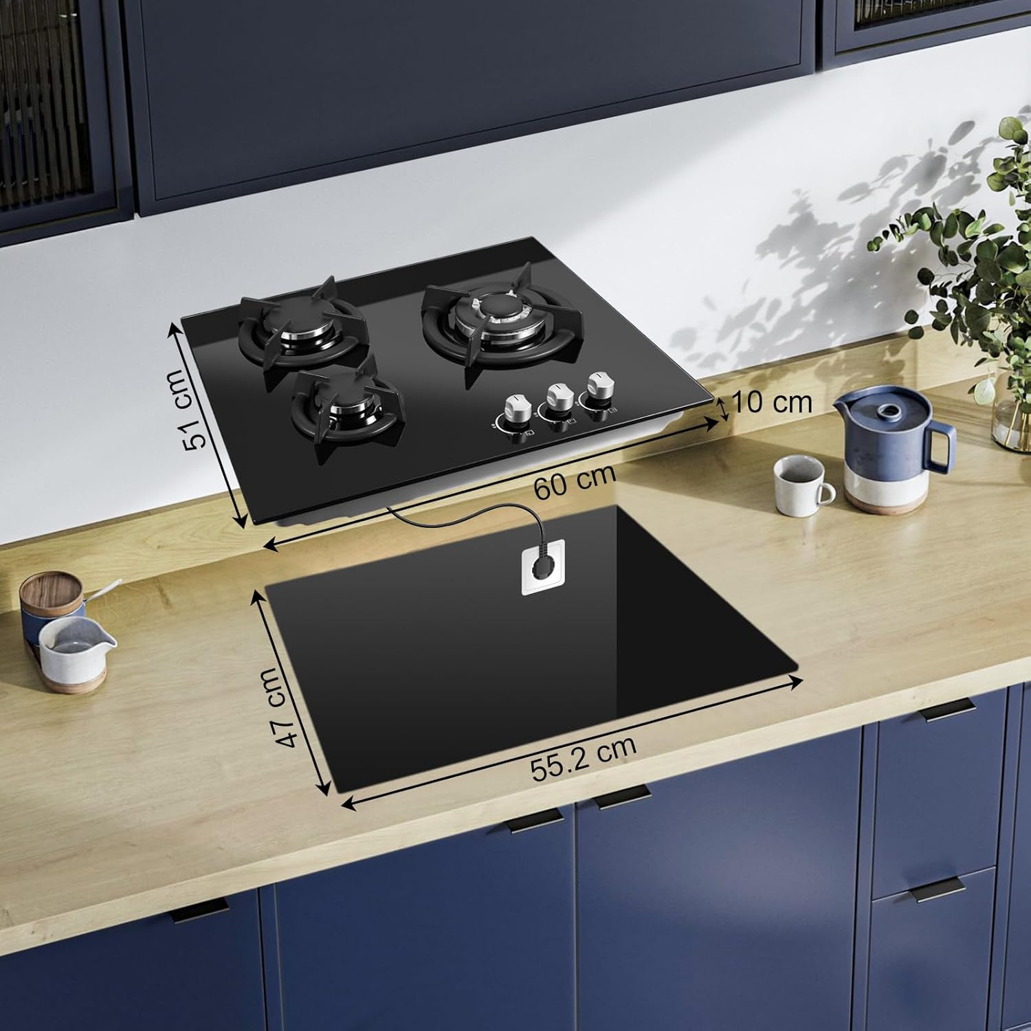 Sndoas Piano Cottura Gas 3 Fuochi Vetro 6180W, Nero - immagine 5