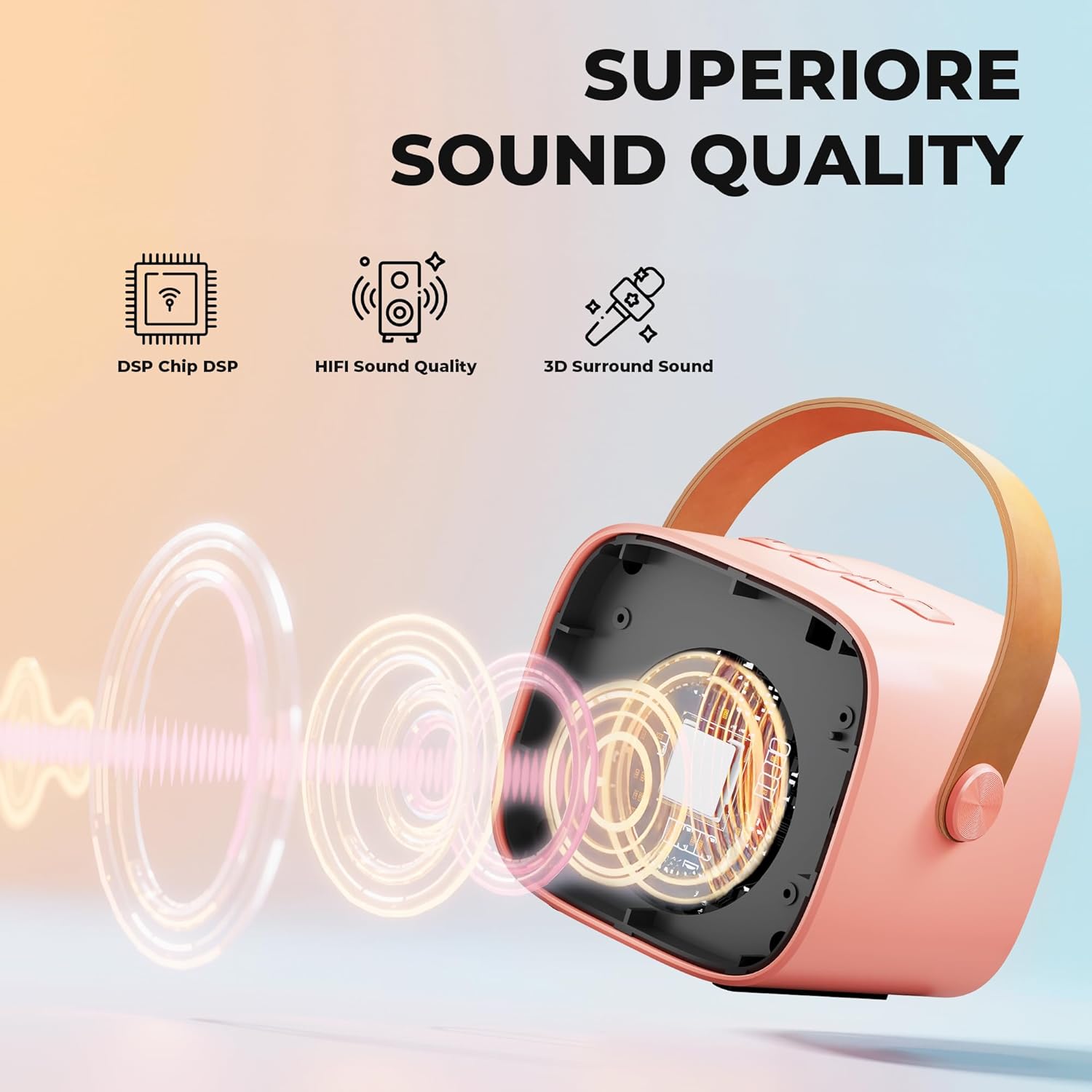 Ankuka Karaoke per Bambini con 2 Microfoni, Rosa - immagine 2