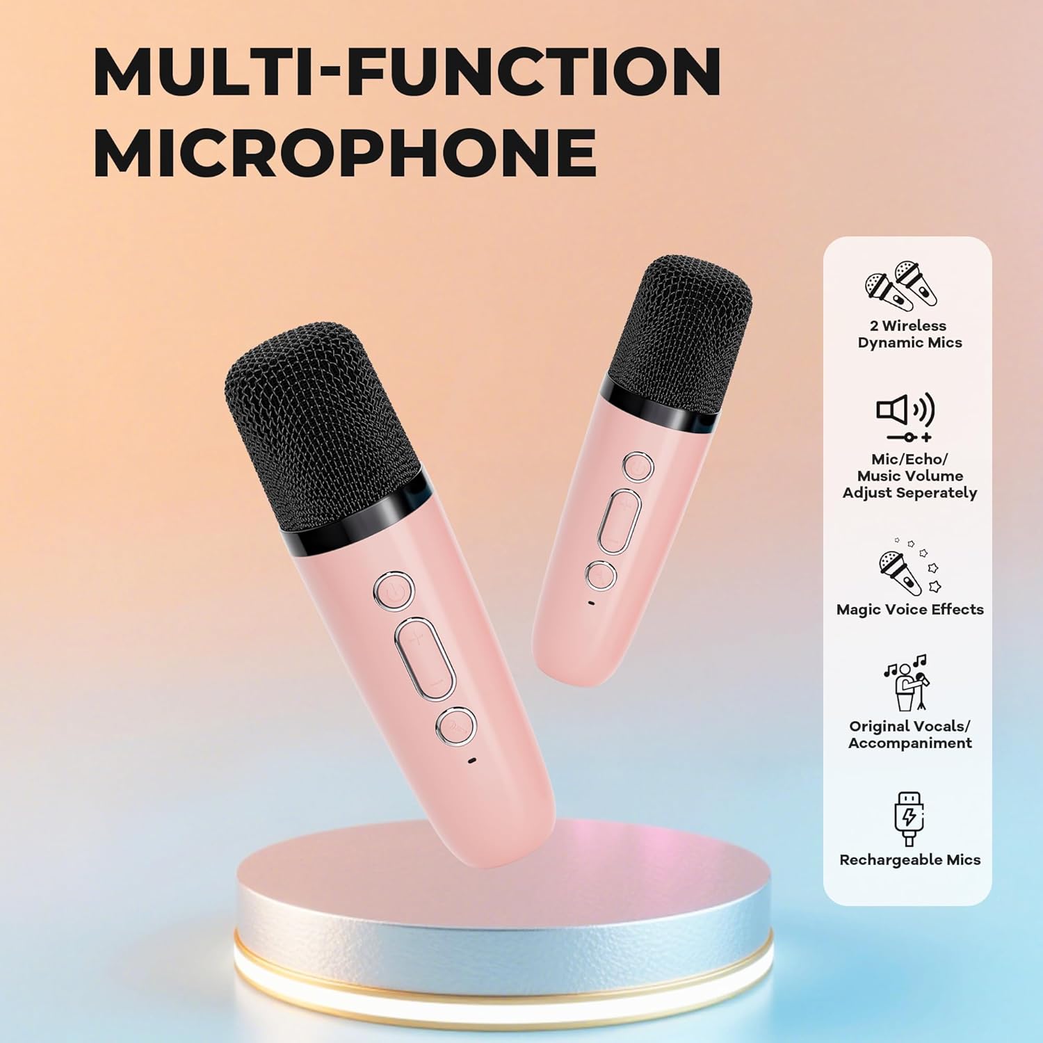 Ankuka Karaoke per Bambini con 2 Microfoni, Rosa - immagine 3