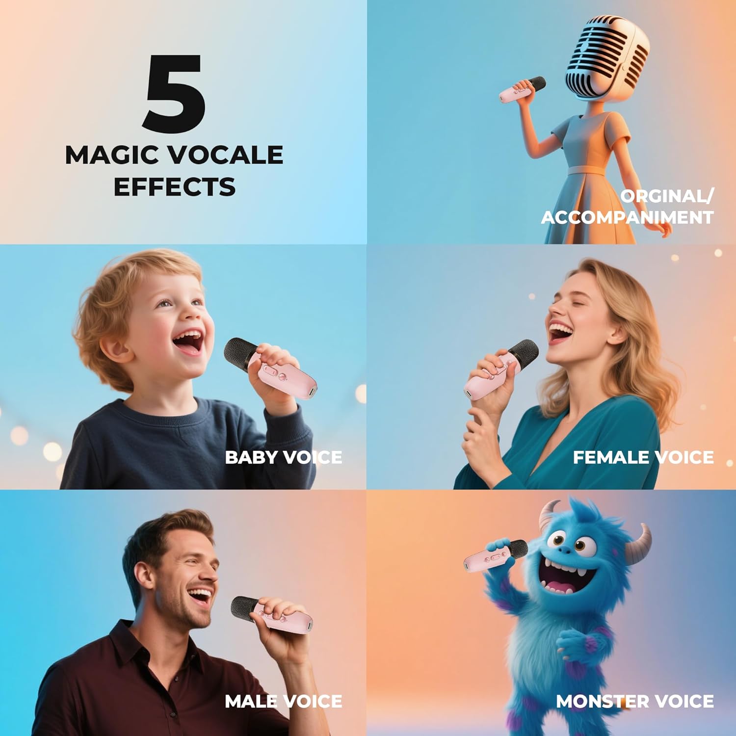 Ankuka Karaoke per Bambini con 2 Microfoni, Rosa - immagine 5