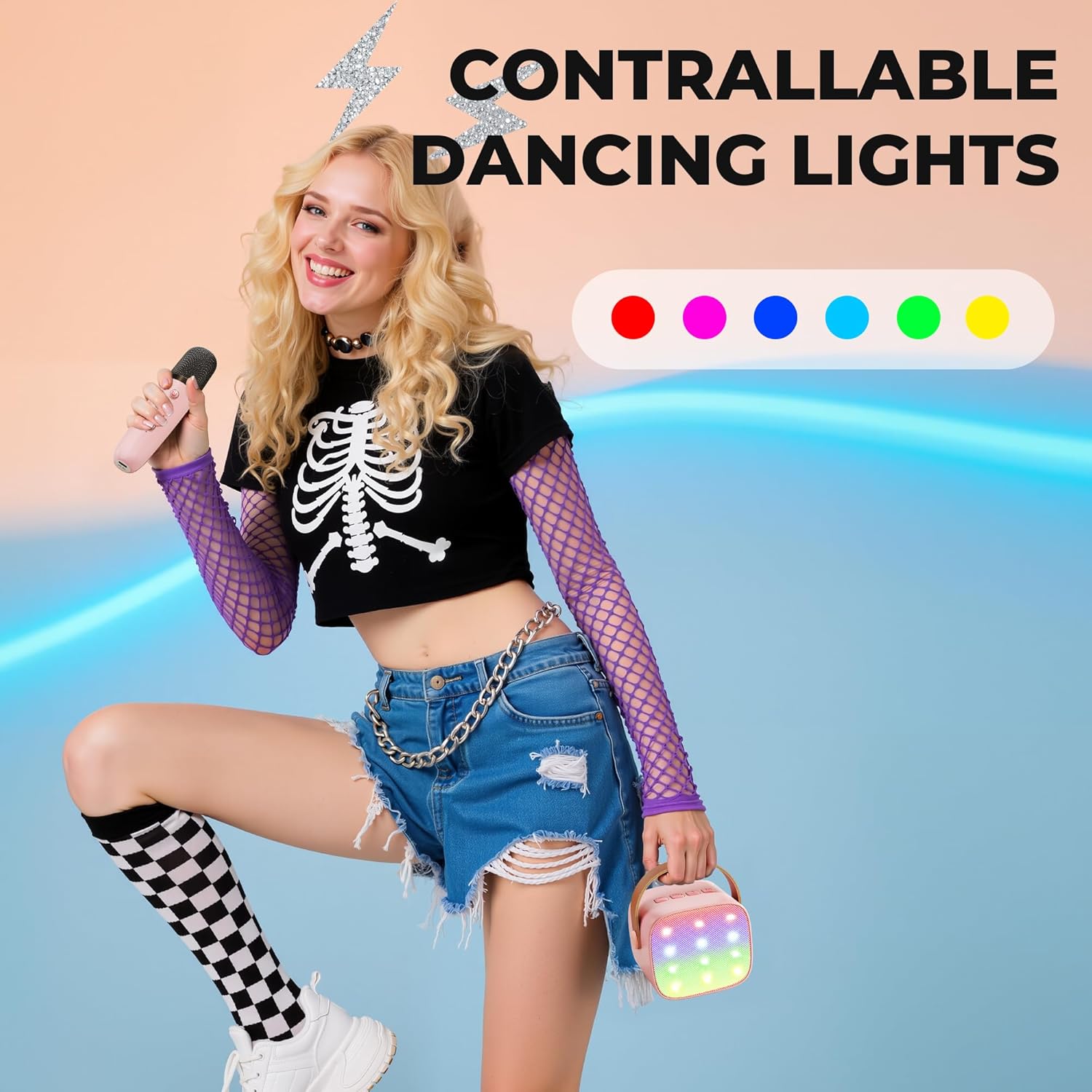 Ankuka Karaoke per Bambini con 2 Microfoni, Rosa - immagine 7