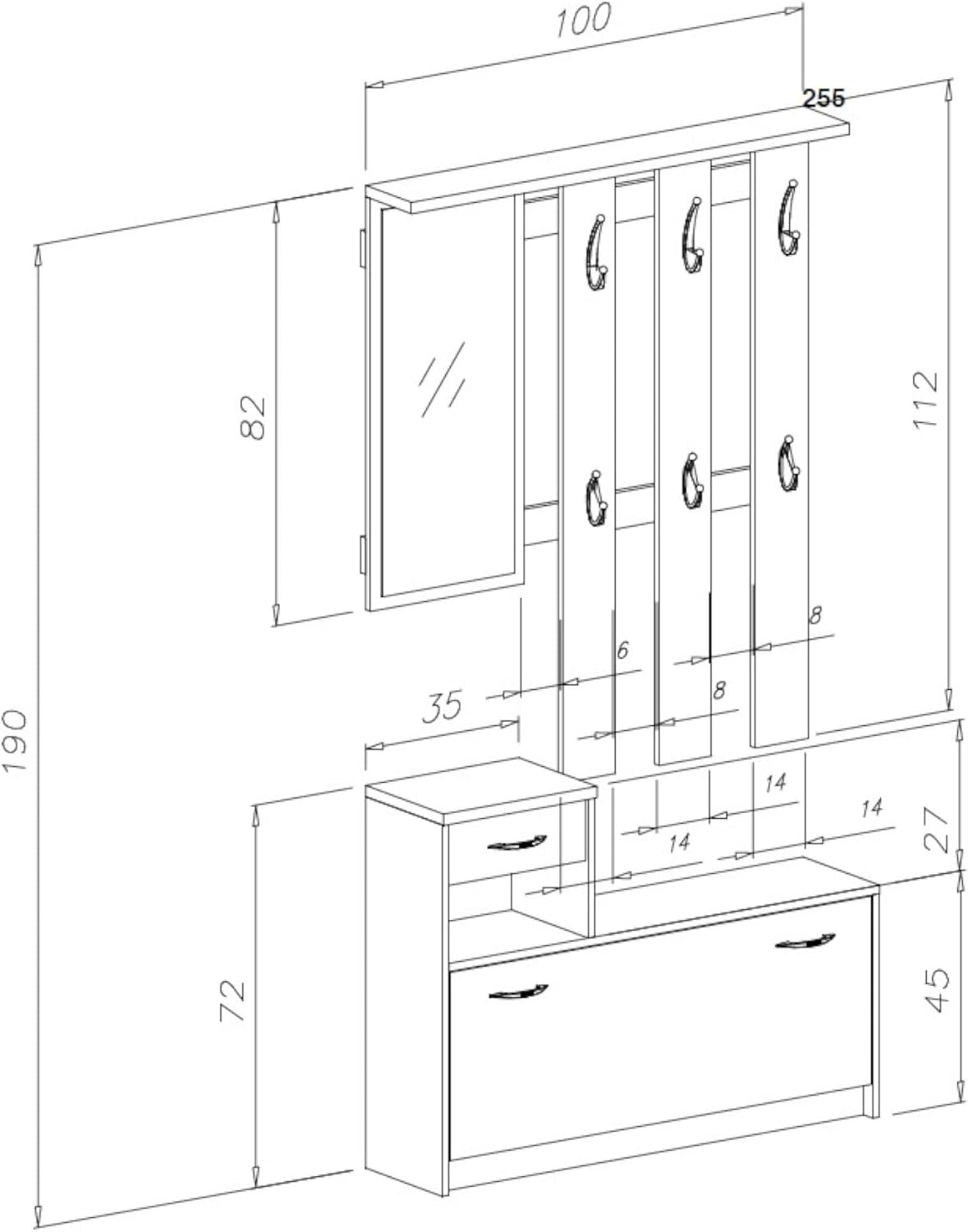 Dmora Ingresso Clint - Mobile Moderno con Specchio - immagine 2