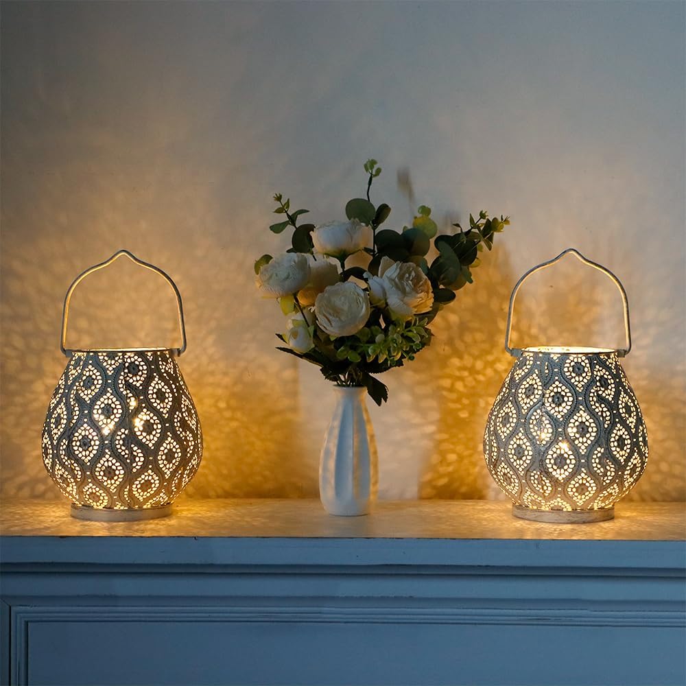 Trirocks Set 2 Lanterne Decorative Marocchine 26 cm, Bianco - immagine 4