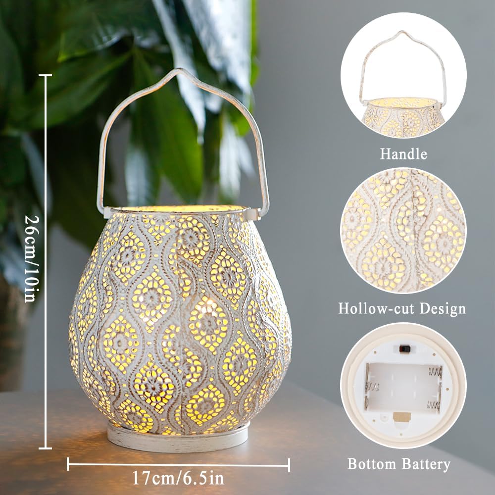 Trirocks Set 2 Lanterne Decorative Marocchine 26 cm, Bianco - immagine 6