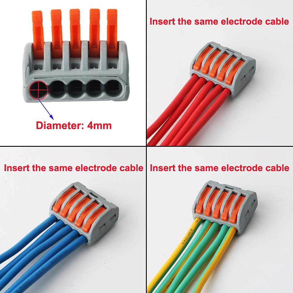 CESFONJER Connettore 222-415 - Morsettiera a Leva 5 Porte (16 pz) - immagine 4