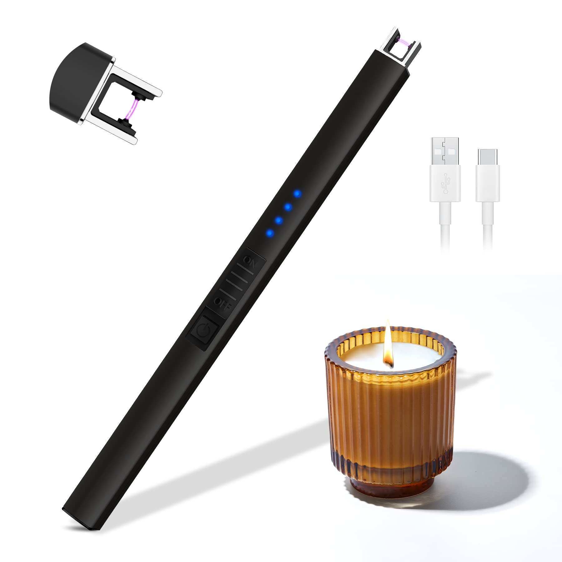 Accendino Elettrico USB Ricaricabile Lungo, Nero