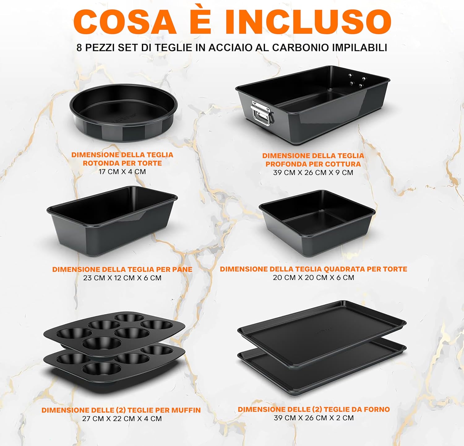 Nutrichef Set 8 Padelle Antiaderenti per Cottura, Nero - immagine 2