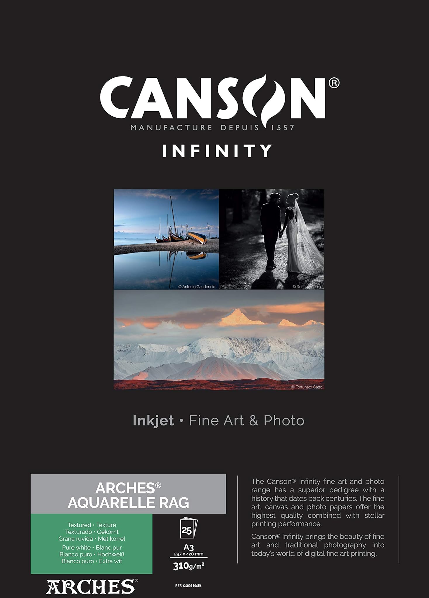 Canson Infinity Arches Aquarelle 100% Fine 310 g Scatola A3 25H Bianco Naturale