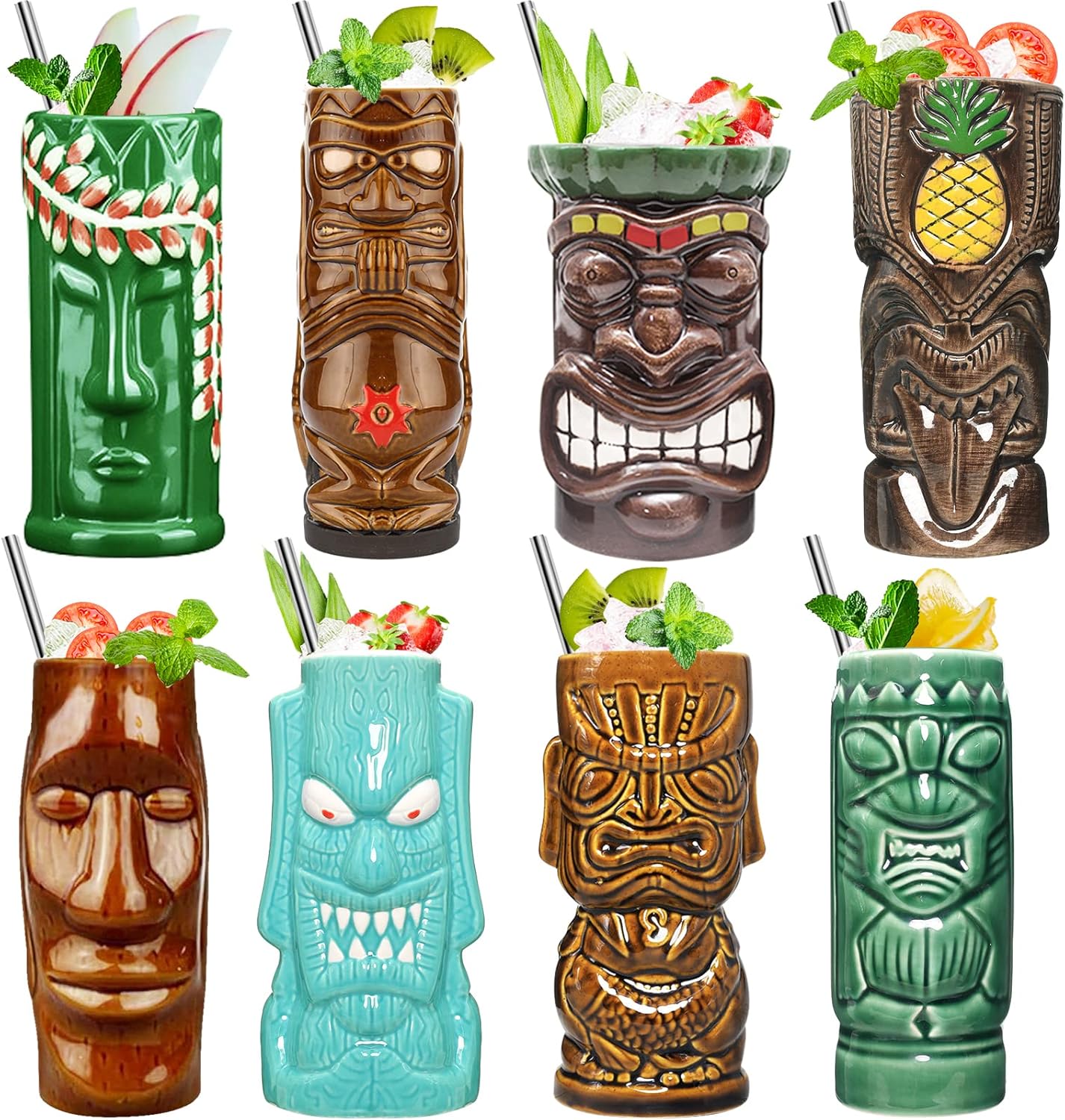 Tiki - Set 8 Tazze in Ceramica Hawaiana - immagine 1