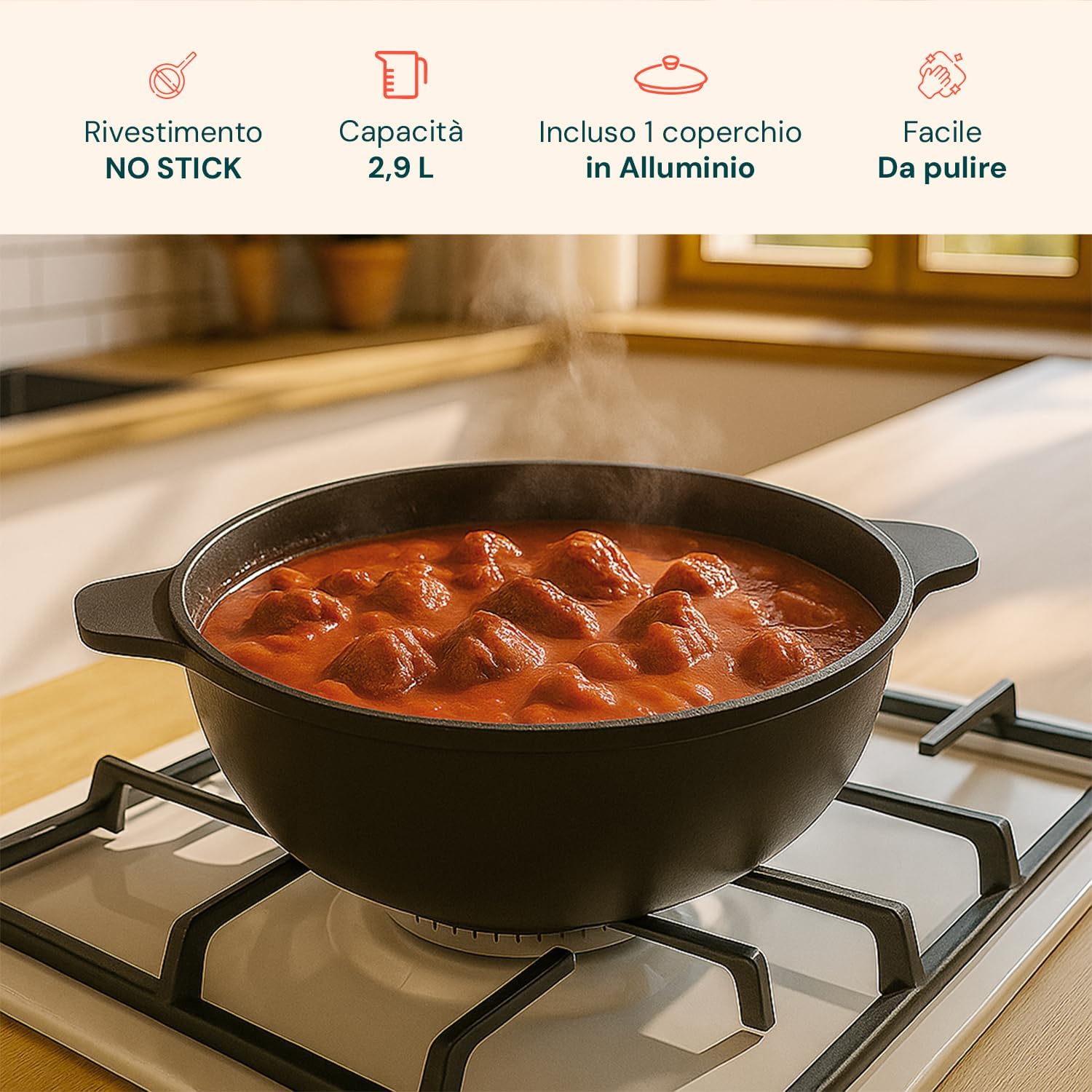 Wintem Pentola Antiaderente 24cm con Coperchio - immagine 2