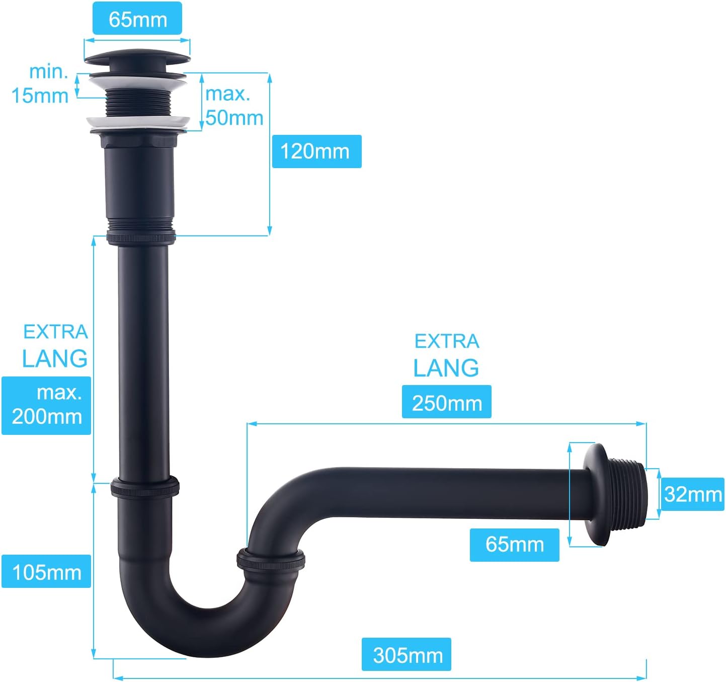 Keymark - Sifone Lavabo con Scarico Pop-Up Nero Opaco - immagine 2