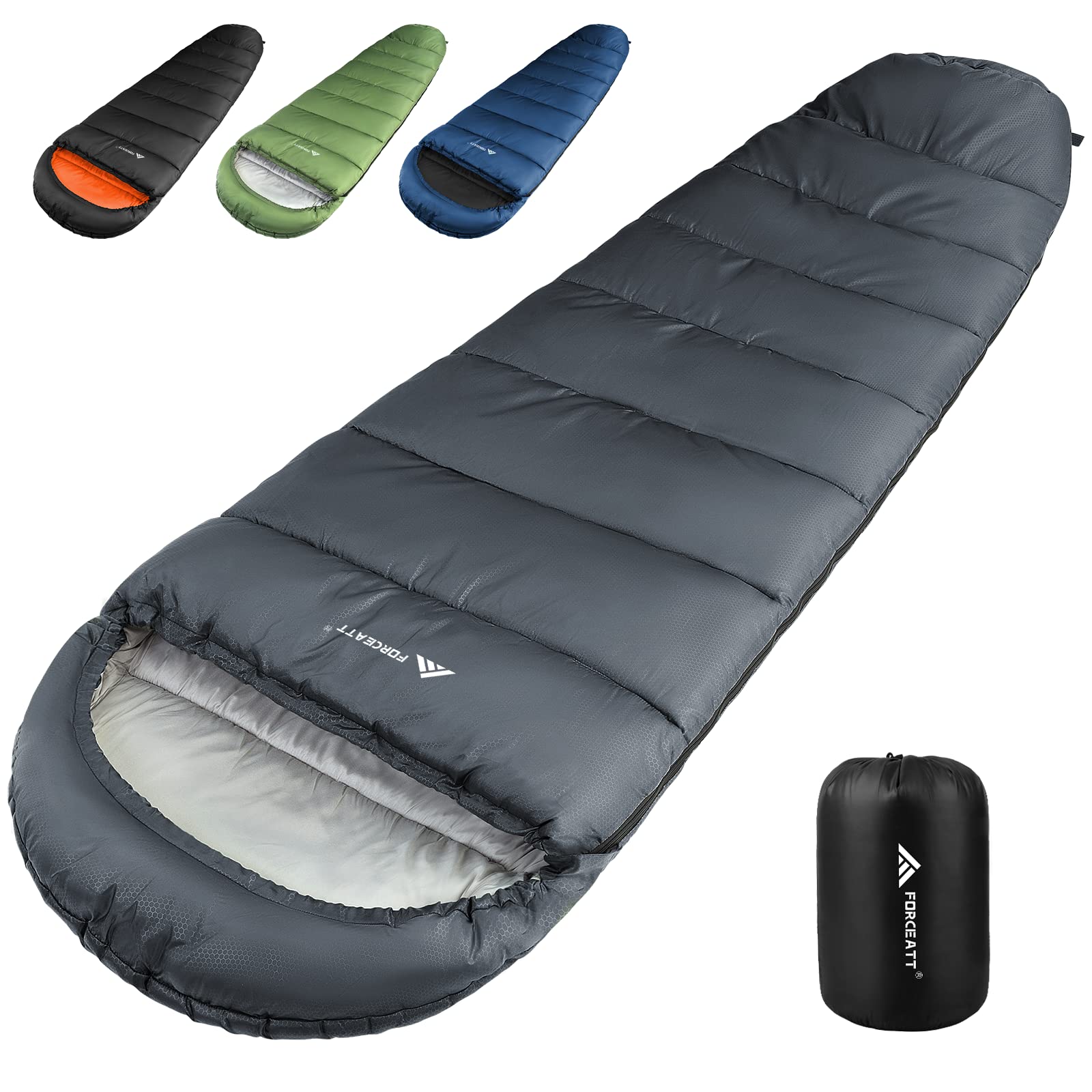 Forceatt Sacco a pelo, 5℃~25℃ 3-4 stagioni ultraleggero e compatto, invernale/estate all'aperto Sacco a pelo mummia, leggero percampeggio, festival, viaggi, uso interno ed esterno