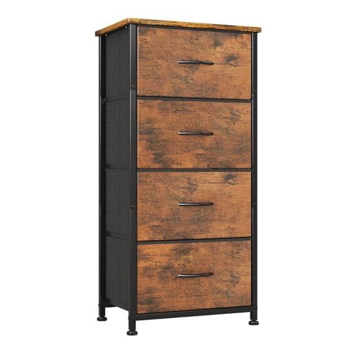 Caiyun Cassettiera in Tessuto con 4 Cassetti, Marrone Rustico