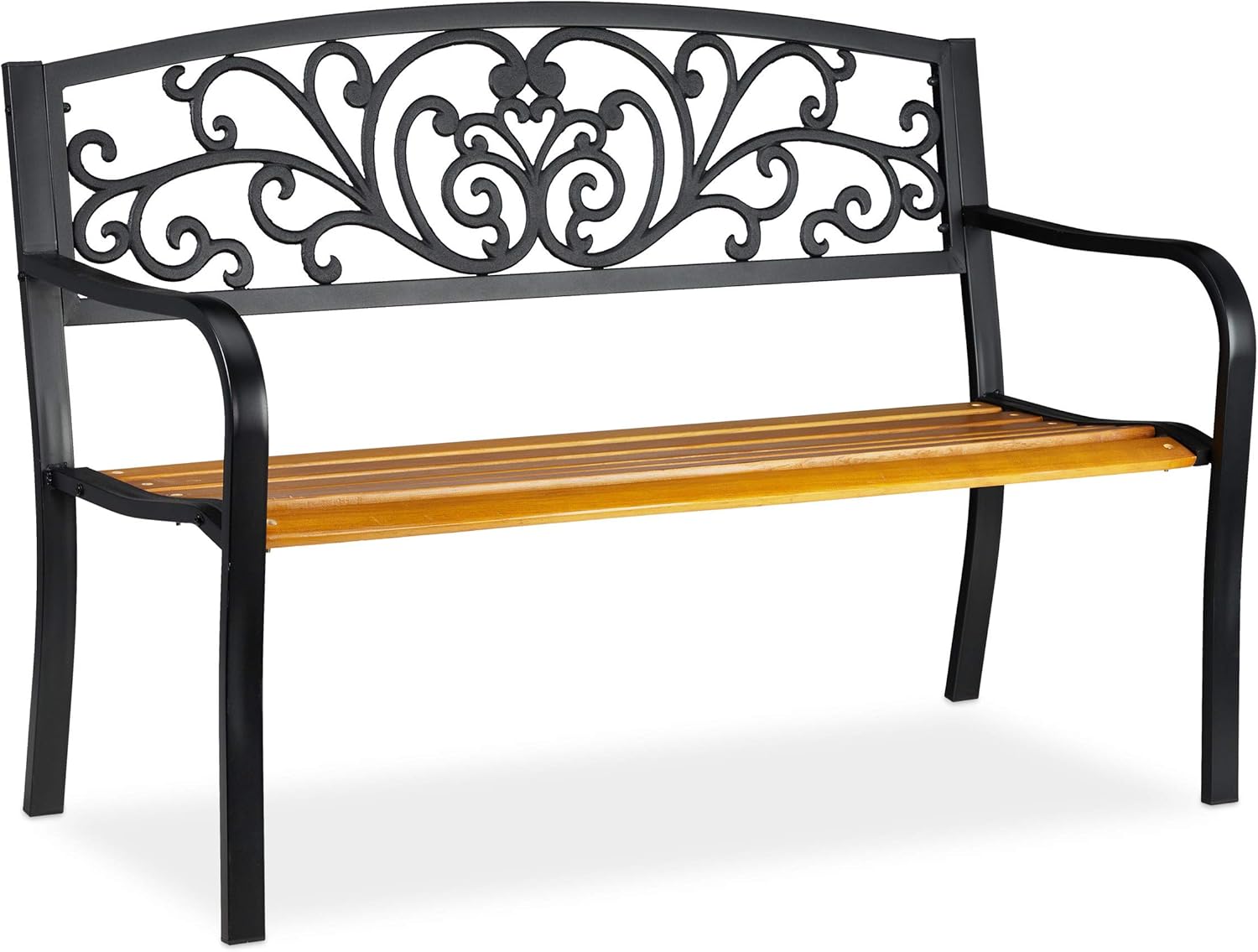 Relaxdays Panchina da Giardino in Legno & Metallo, Marrone/Nero