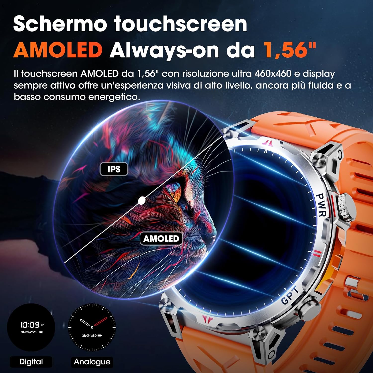 Orologio Smart Militare GPS/Bussola con GPT, Arancione - immagine 4