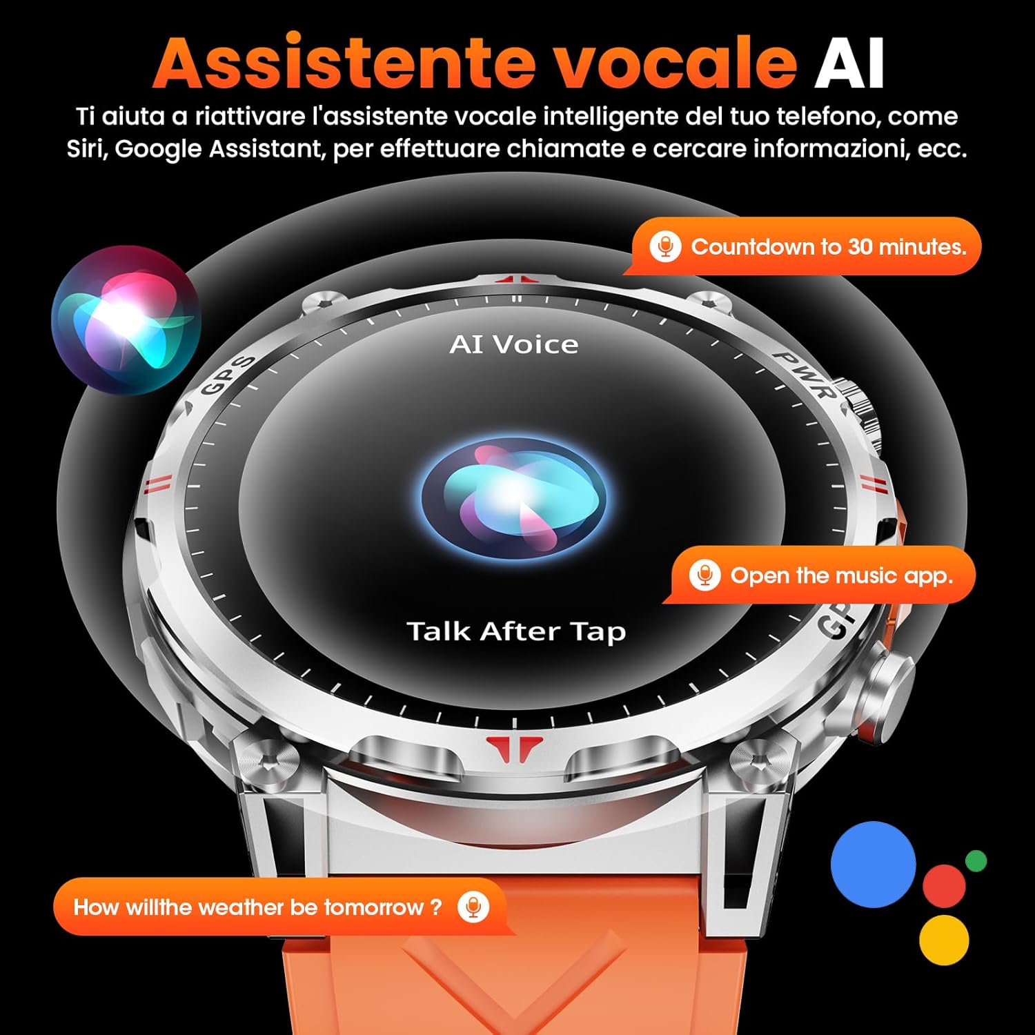 Orologio Smart Militare GPS/Bussola con GPT, Arancione - immagine 6